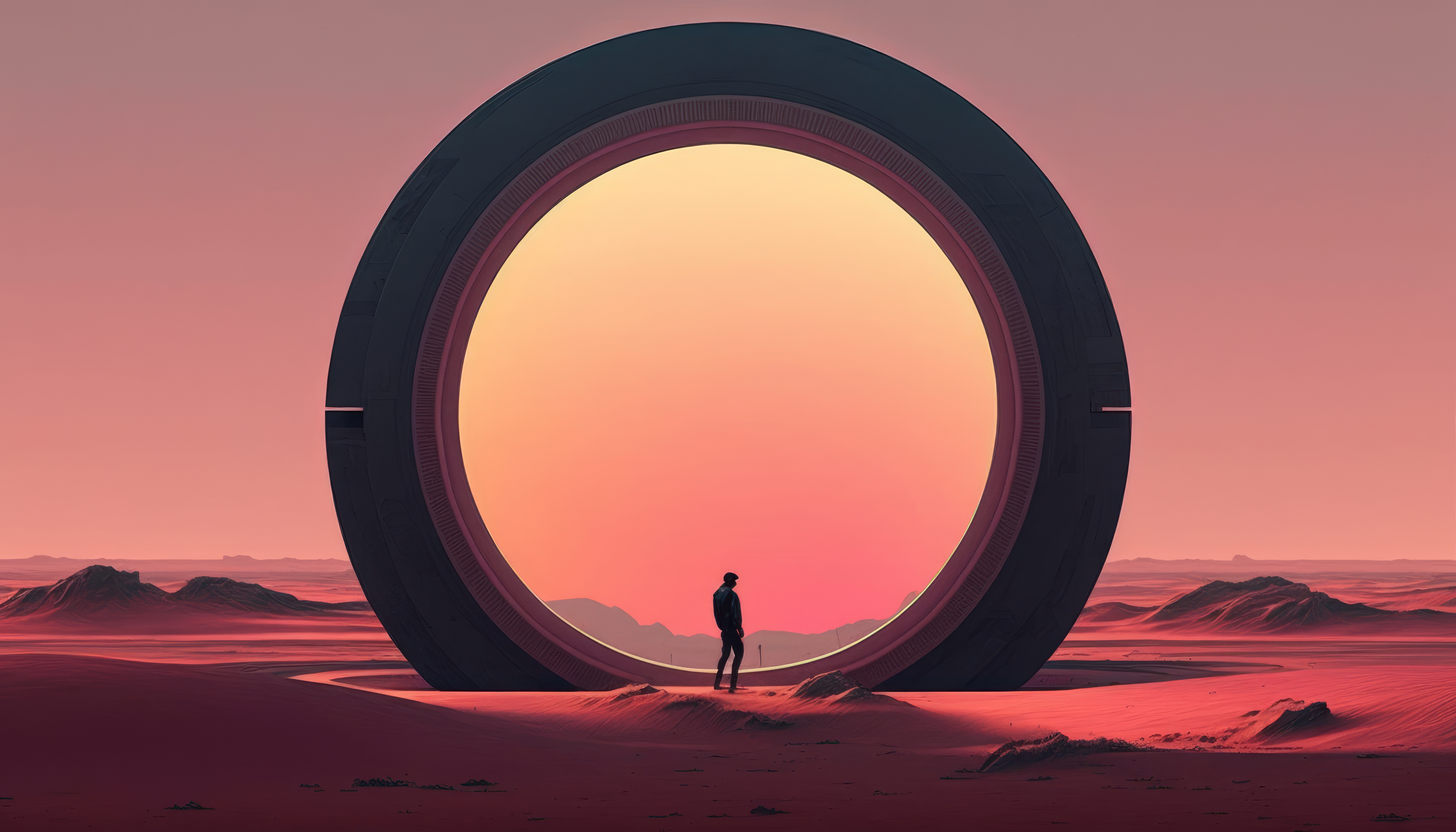 General 4579x2616 illustration circle science fiction sunset simple background portal