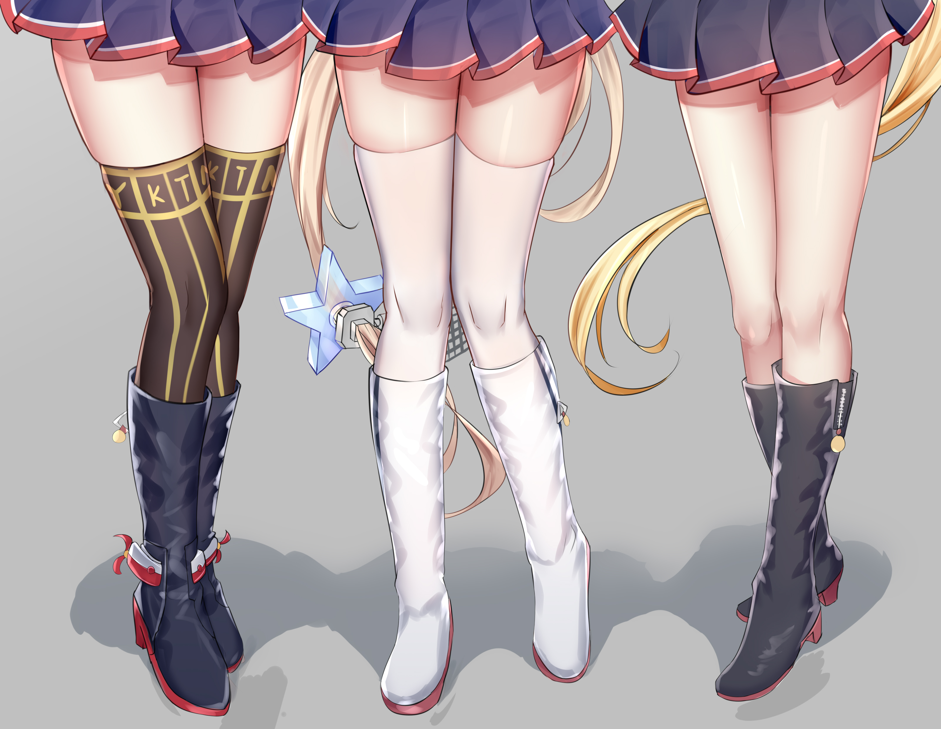 Anime 3200x2480 feet foot fetishism thighs legs anime girls long hair stockings line-up women trio boots group of women miniskirt zettai ryouiki blonde