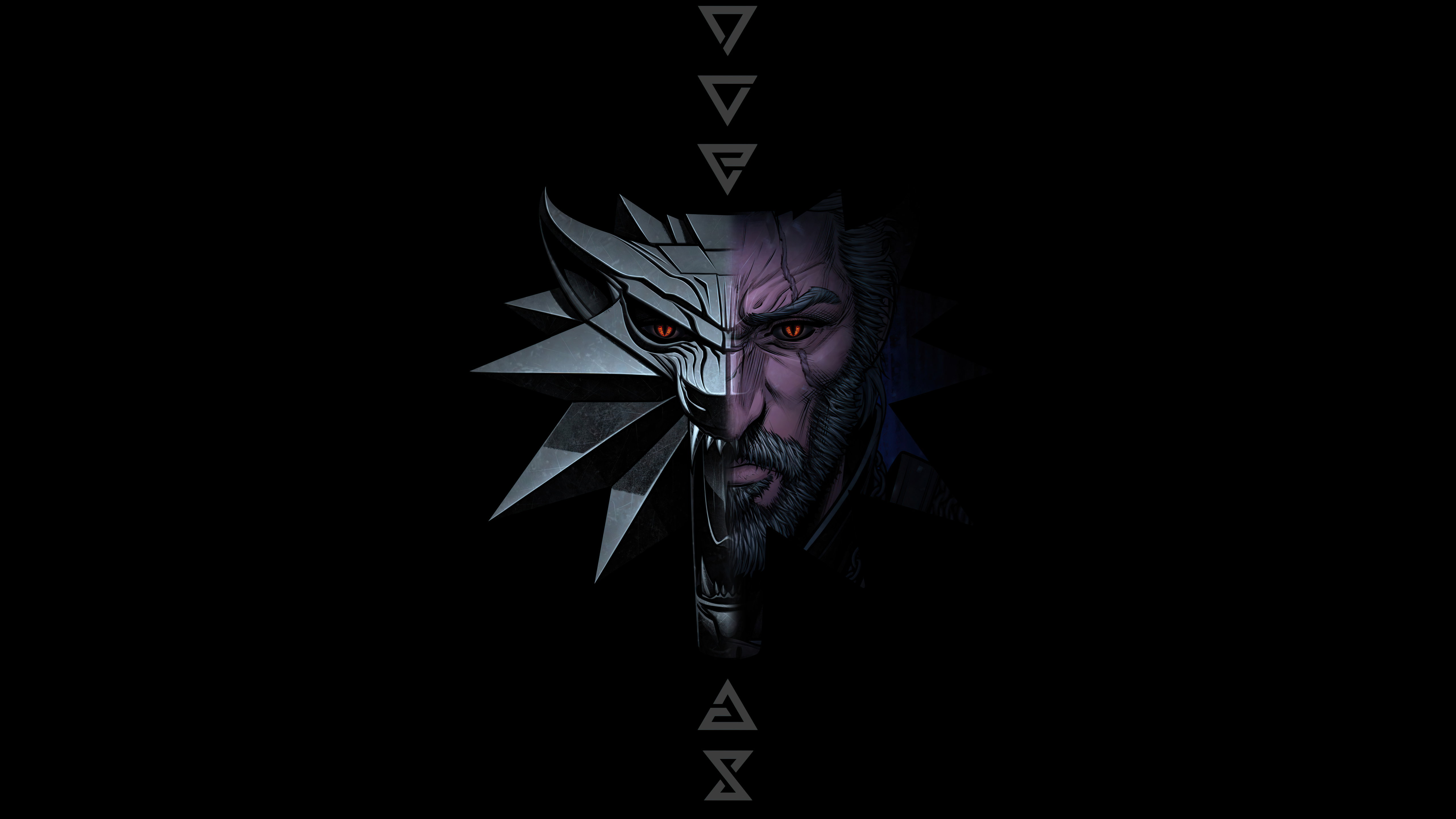 General 5120x2880 video games The Witcher 3: Wild Hunt simple background minimalism black background CD Projekt RED Geralt of Rivia video game characters book characters