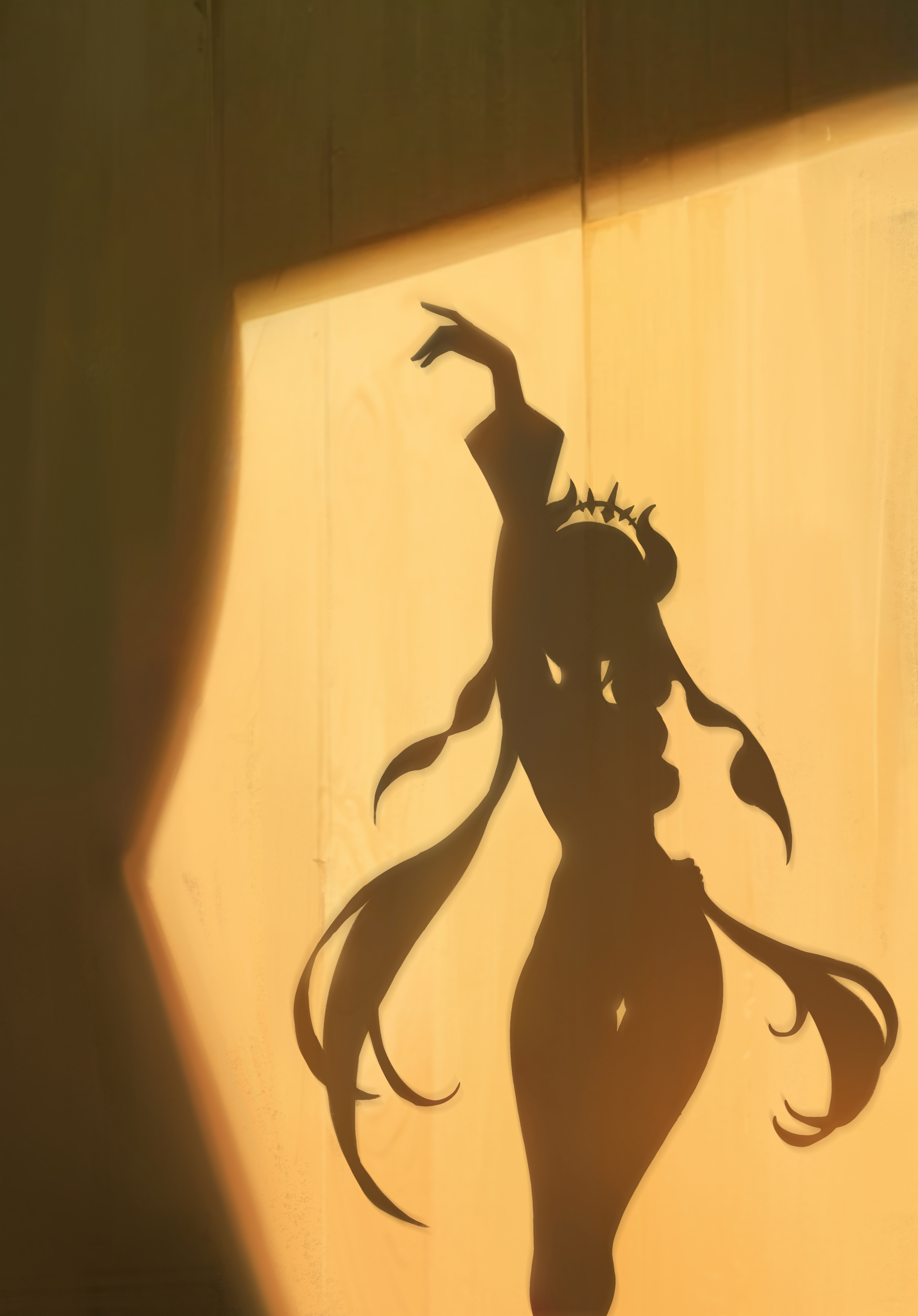 Anime 3004x4309 anime anime girls shadow portrait display arms up minimalism silhouette long hair simple background twintails Genshin Impact Nilou (Genshin Impact)