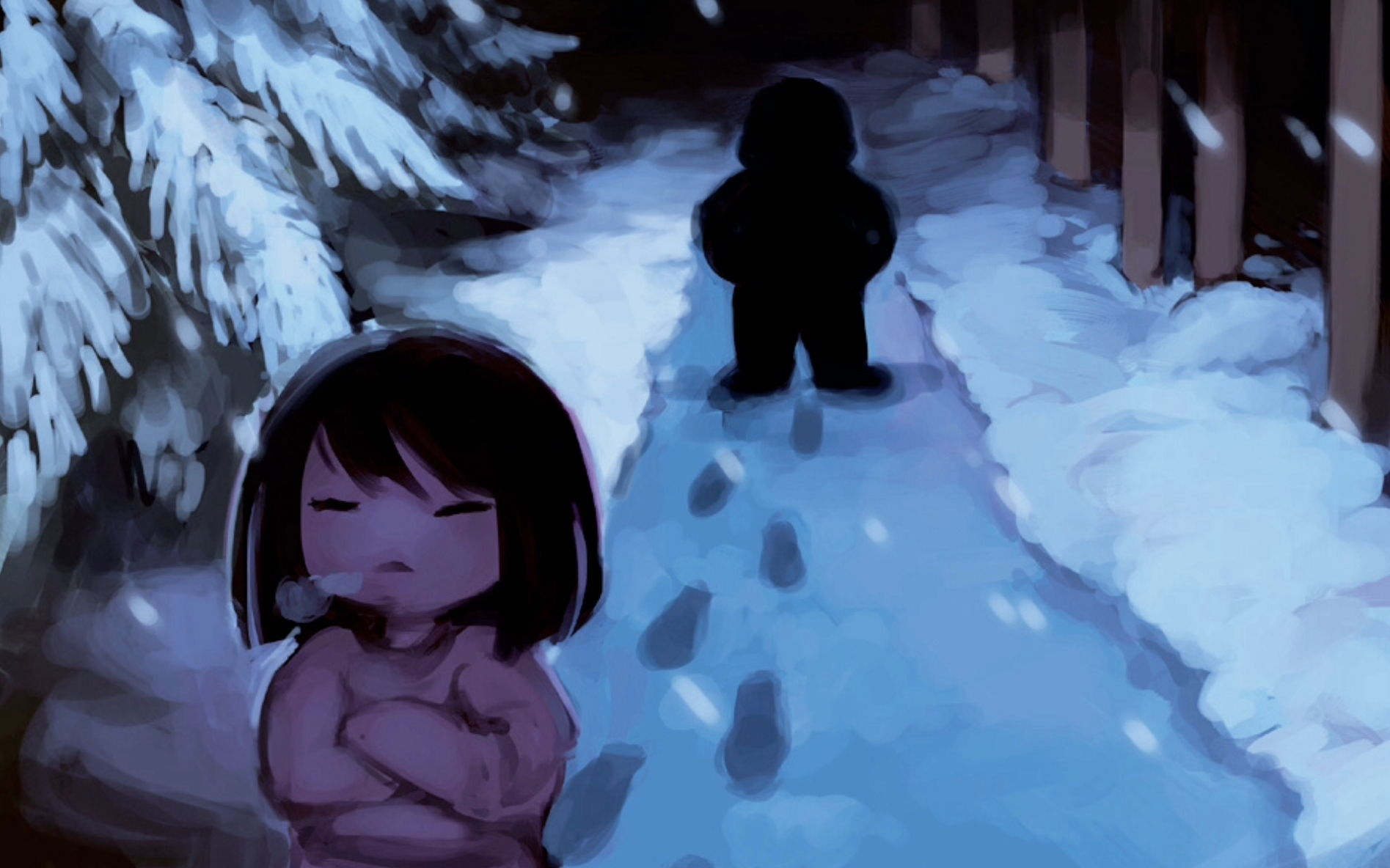 General 1895x1184 Undertale Frisk Sans Temmie Tobyfox snow Undertale art book cold closed eyes silhouette trees video games video game characters