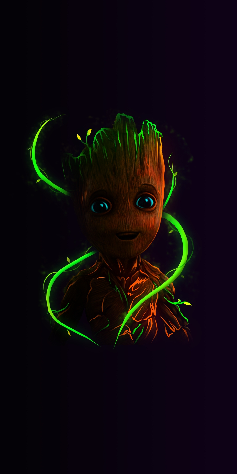 General 950x1900 portrait display portrait Marvel Comics Marvel Cinematic Universe Groot neon Guardians of the Galaxy simple background looking at viewer minimalism