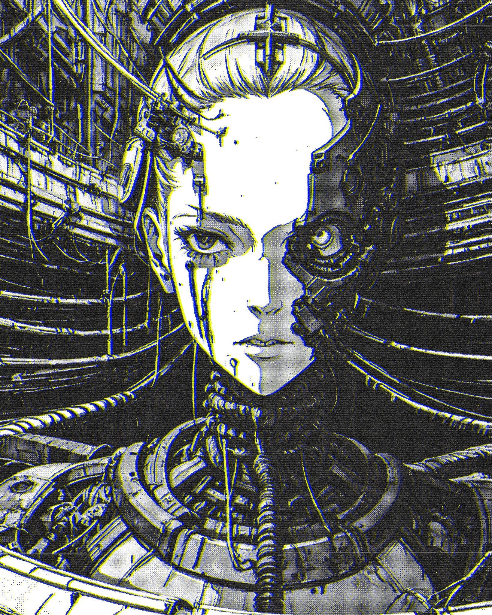 Anime 1638x2048 fantasy art digital art artwork cyberpunk cyborg portrait display looking at viewer technology
