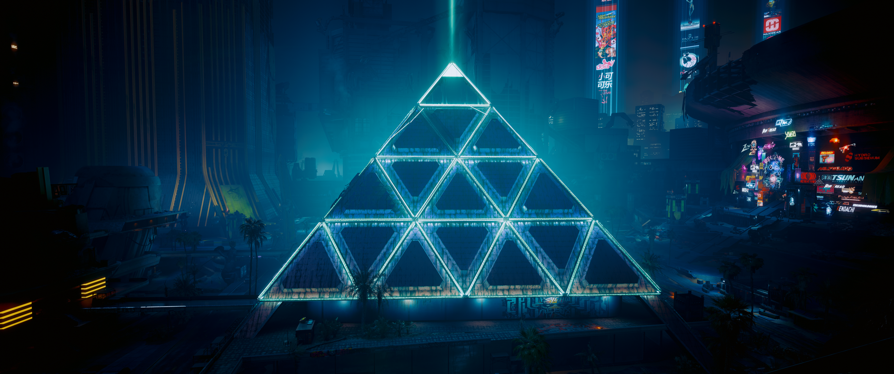 General 3440x1440 cyberpunk Cyberpunk 2077 pyramid Cyberpunk 2077 Phantom Liberty digital art video games ultrawide low light