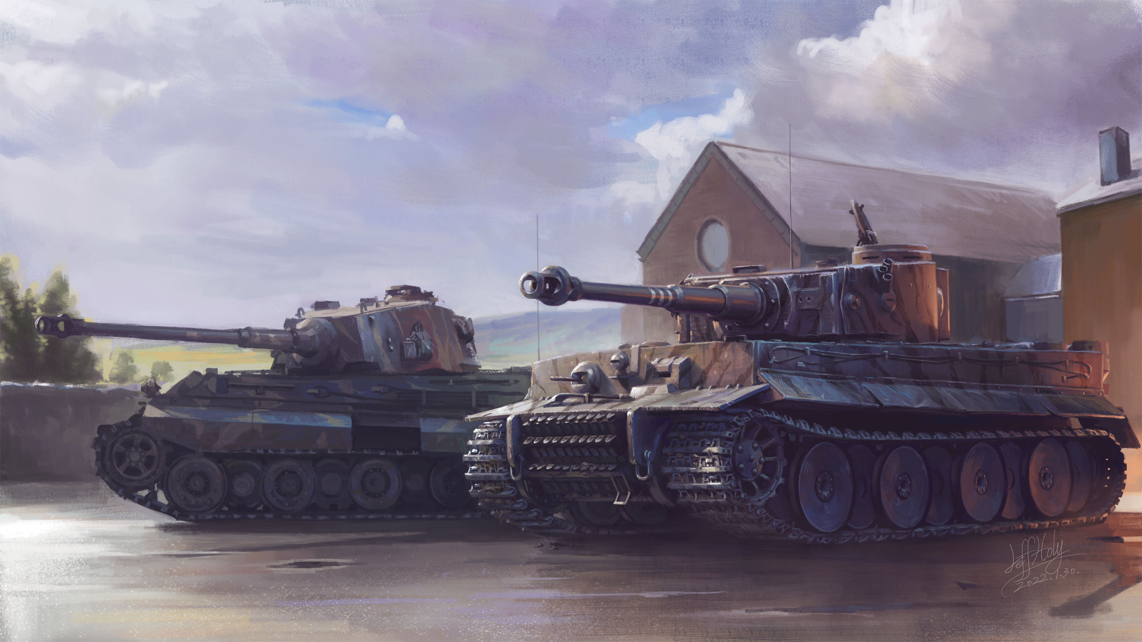 General 3840x2160 JeffHoly Tiger I Tiger II artwork details German tanks World War II military