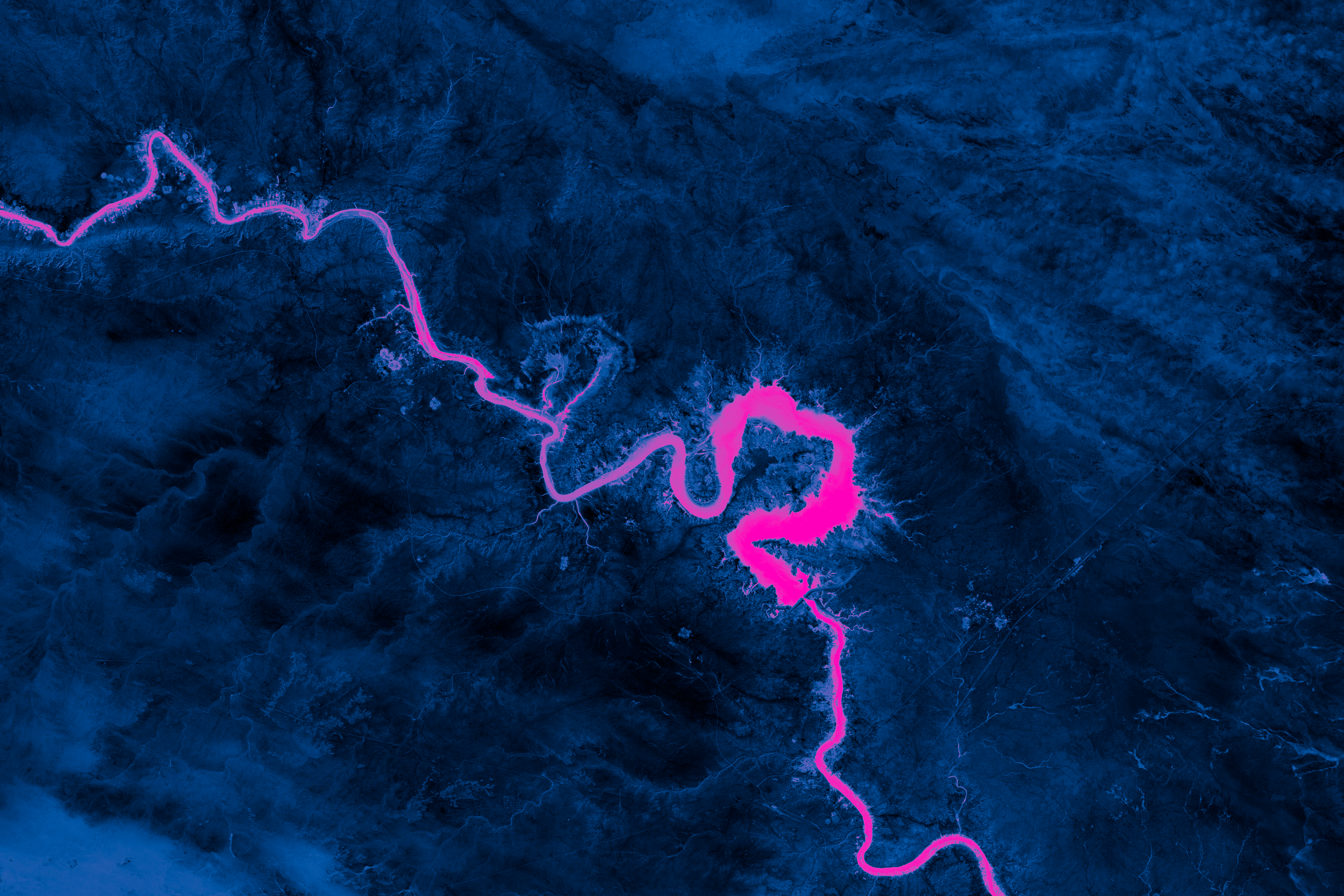 General 3606x2404 neon nature synthwave dark river satellite aerial view