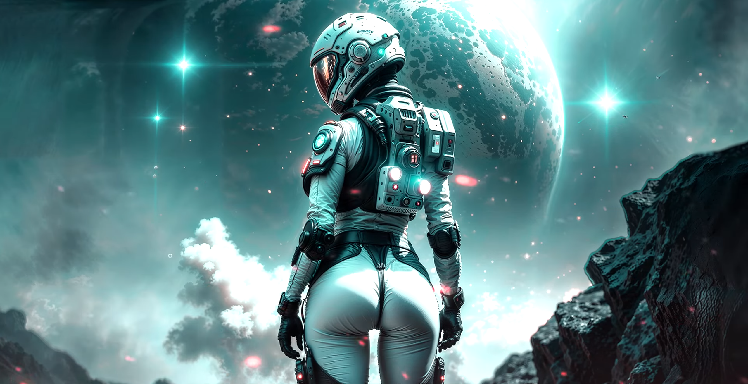 General 2559x1313 AI art women science fiction astronaut planet ass space spacesuit