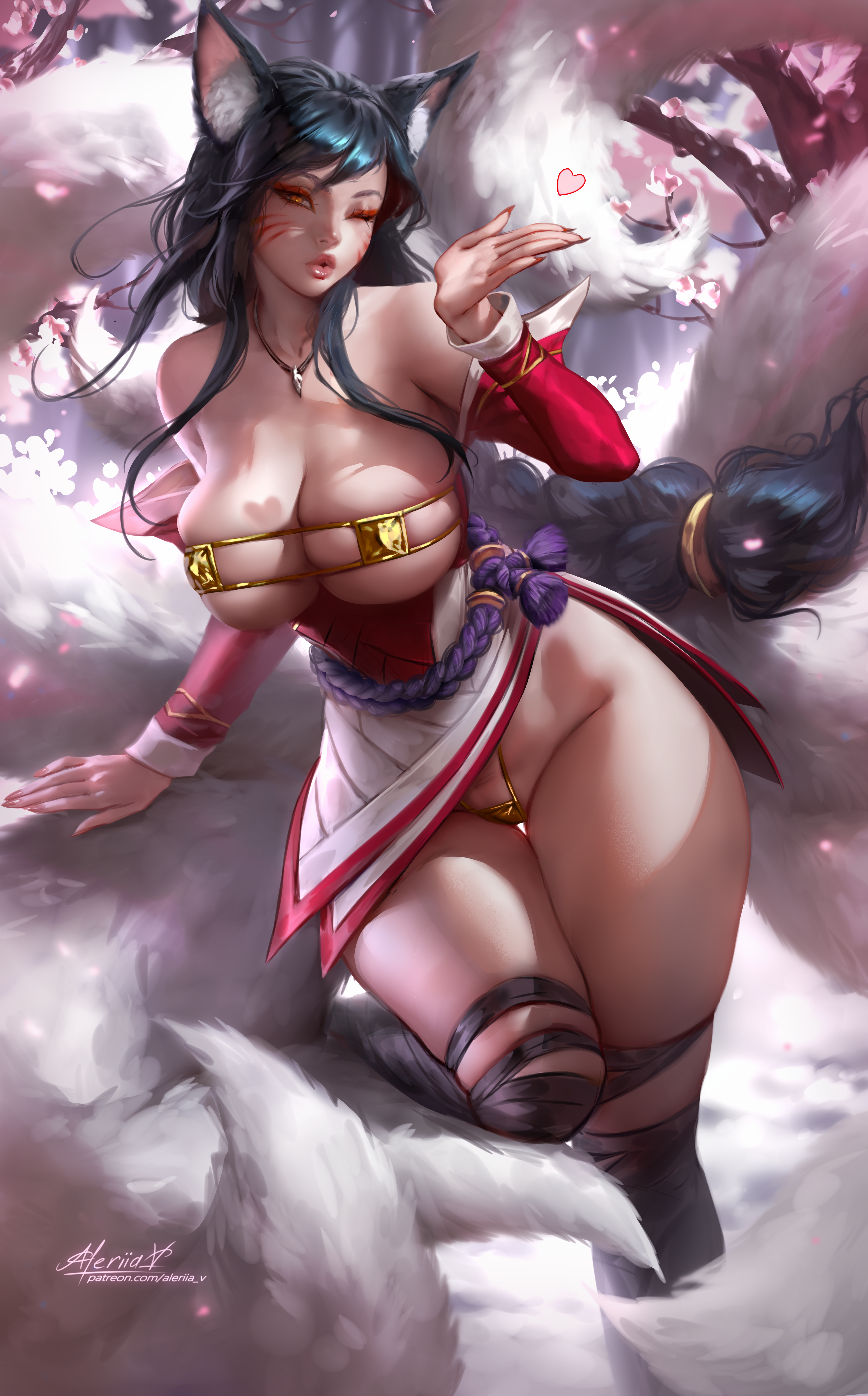 General 3918x6300 Ahri (League of Legends) League of Legends video game characters fantasy girl artwork drawing fan art Lera Pi video games looking at viewer heart video game girls wink blowing kisses big boobs signature watermarked portrait display fox girl fox ears fox tail one eye closed cleavage