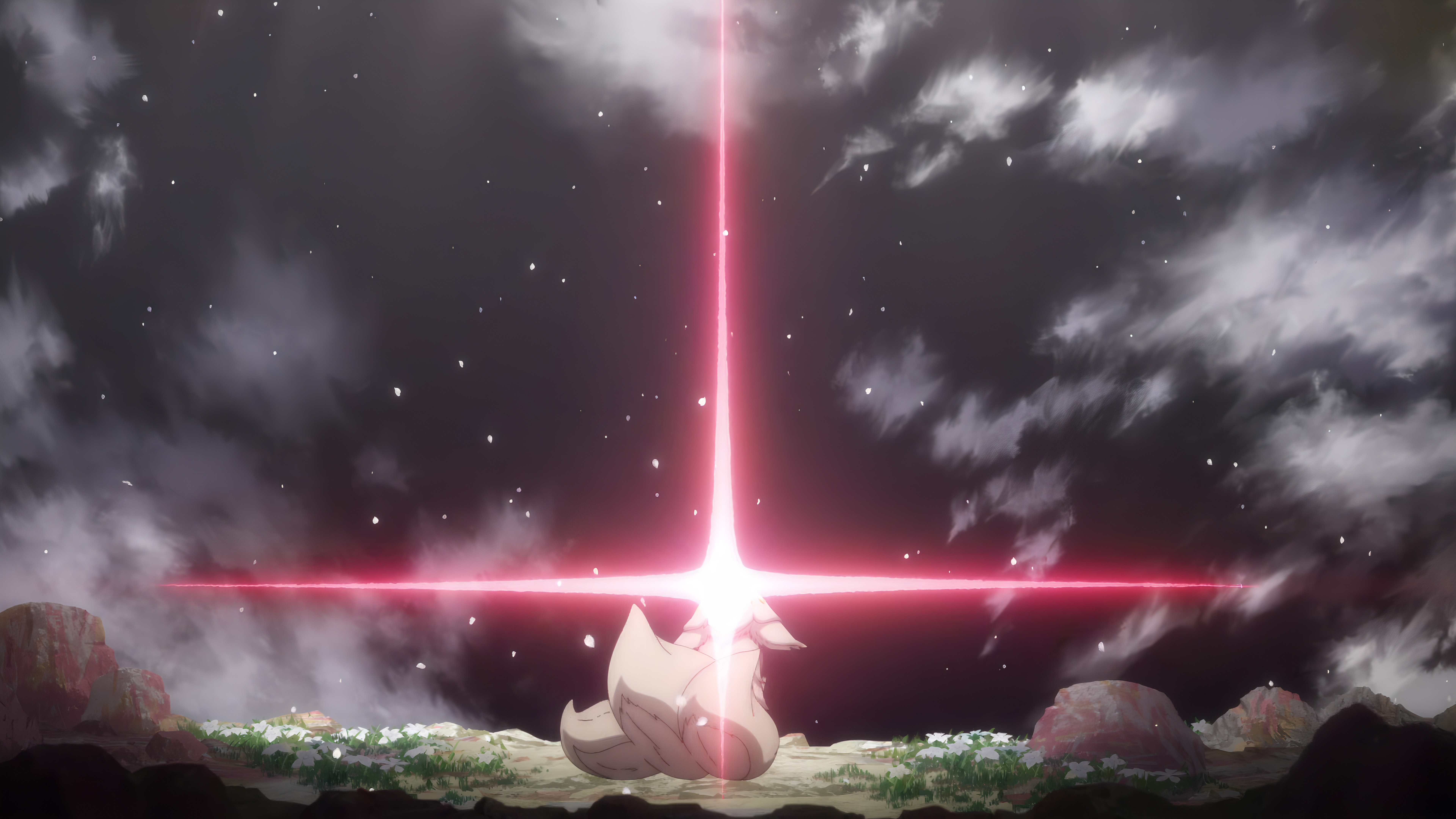Anime 7680x4320 screen shot upscaled Faputa (Made in Abyss) Made in Abyss clouds anime Anime screenshot fox animals sky
