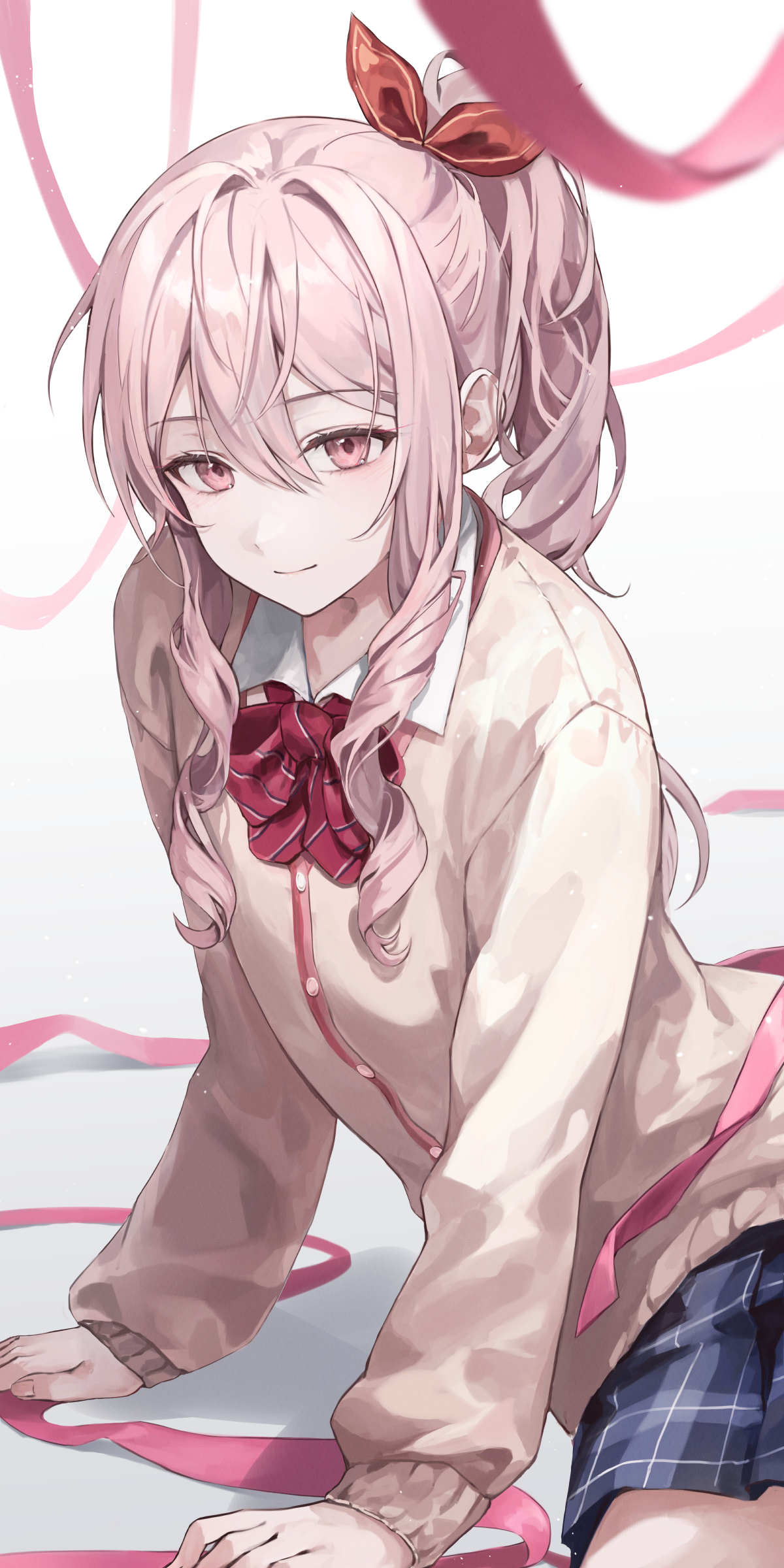 Anime 1200x2400 school uniform anime girls portrait display schoolgirl ponytail pink hair pink eyes