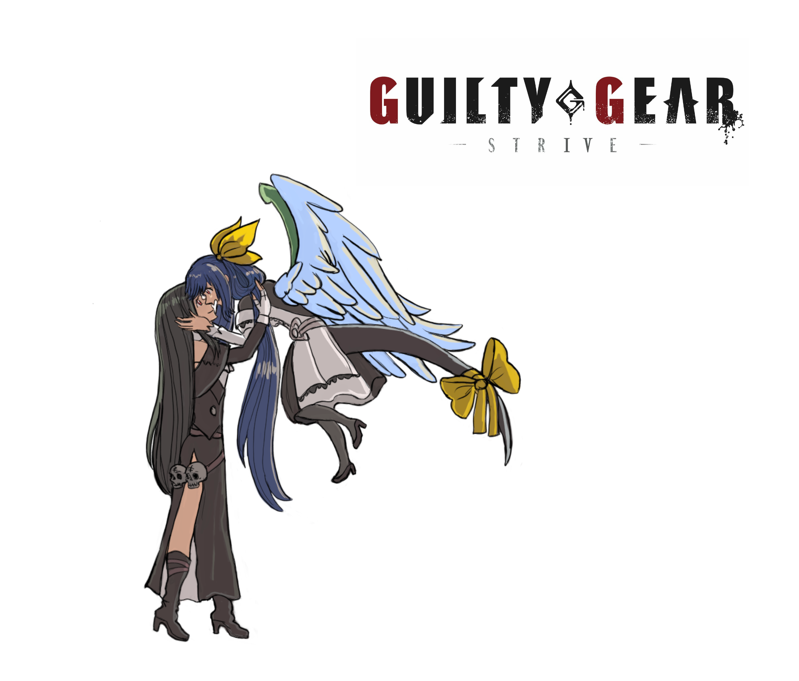 Anime 2560x2182 Guilty Gear Guilty gear strive anime couple anime girl with wings anime games Dizzy (Guilty Gear) Testament (guilty gear) Testament x Dizzy women wings romance Fighting Games minimalism white background simple background