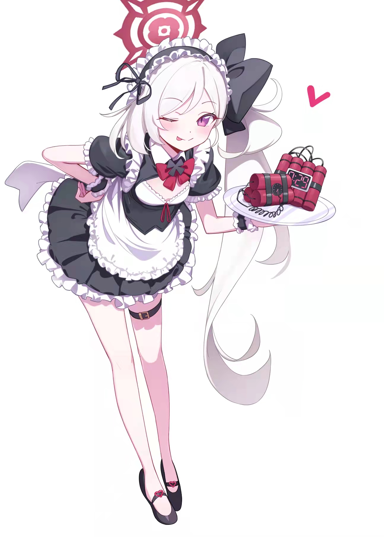 Anime 1295x1812 anime anime girls Blue Archive portrait display tongue out heart long hair maid maid outfit hands on hips dynamite white background simple background minimalism looking at viewer ponytail side ponytail Asagi Mutsuki (Blue Archive) loli