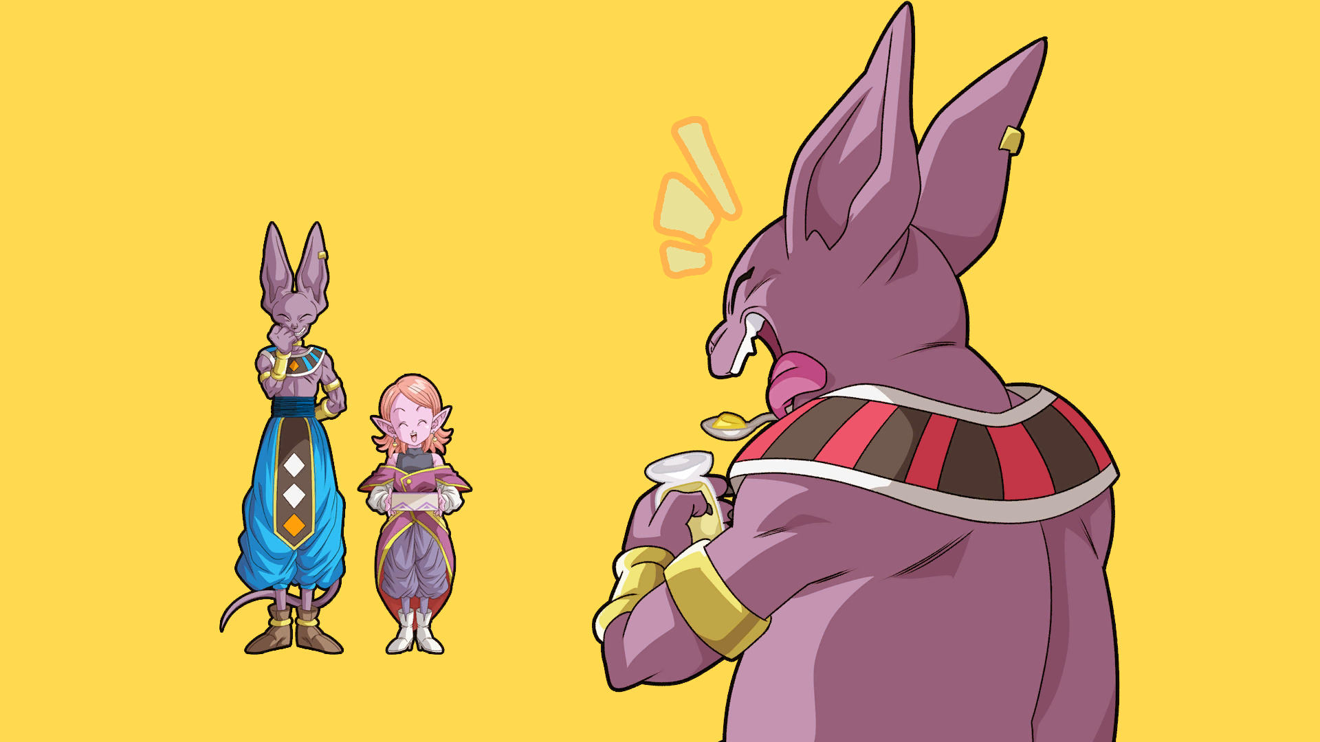 Anime 1920x1080 Dragon Ball Xenoverse 2 Champa Beerus Chronoa anime girls anime creatures yellow background simple background minimalism tongue out Dragon Ball Super
