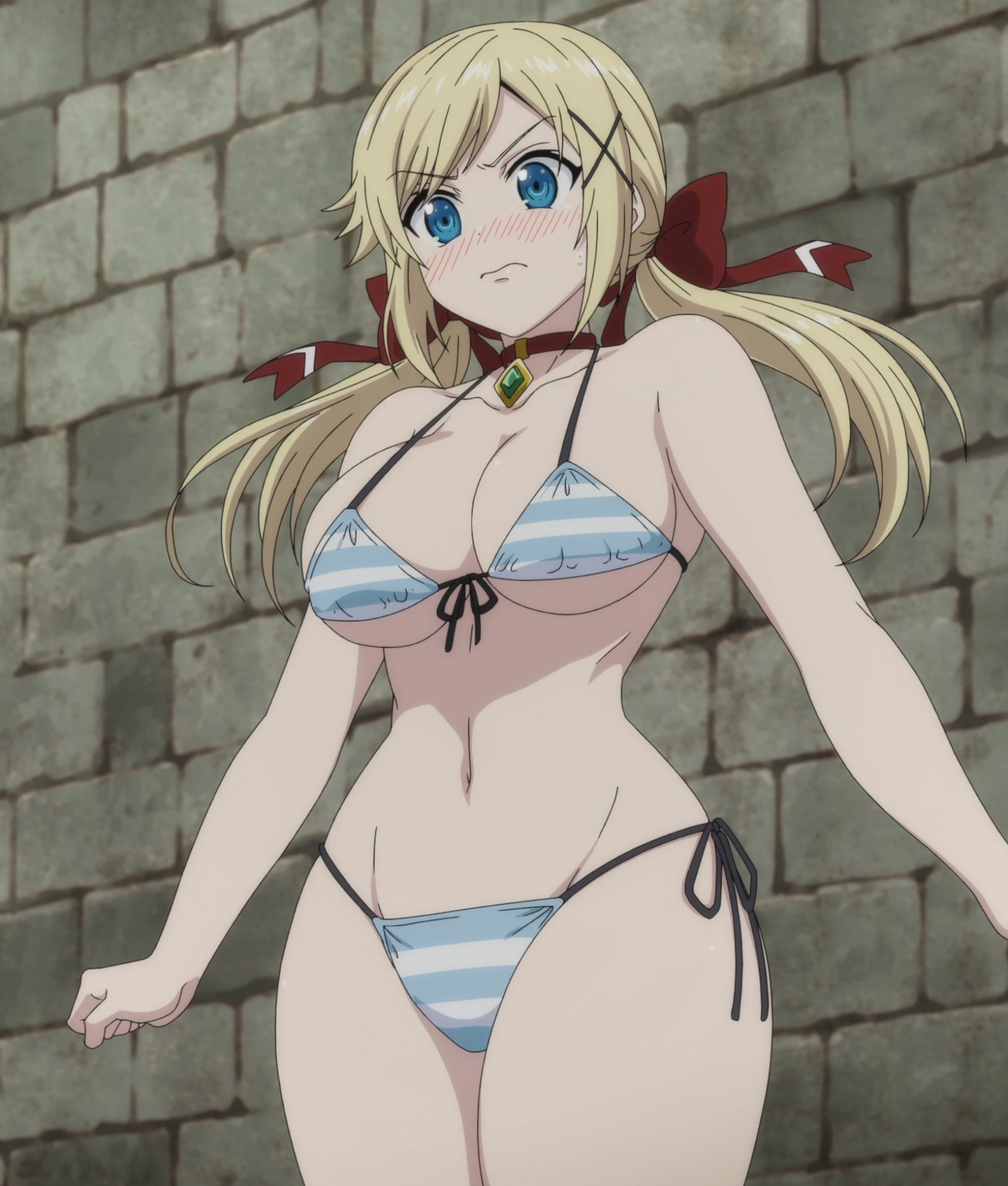 Anime 1916x2254 Yuna Eunice Yuusha ga Shinda! anime girls bikini portrait display big boobs blushing twintails Anime screenshot choker