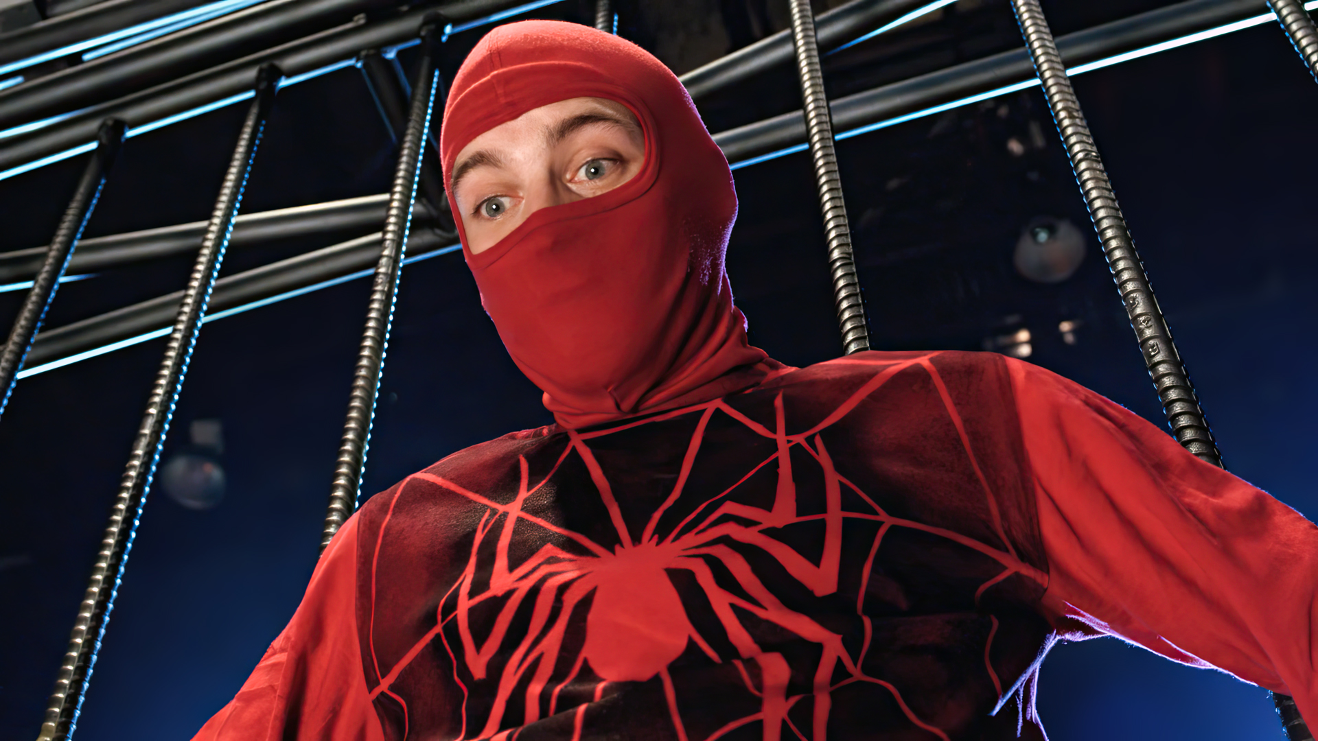 People 1920x1080 Spider-Man movies film stills actor Tobey Maguire mask wrestling