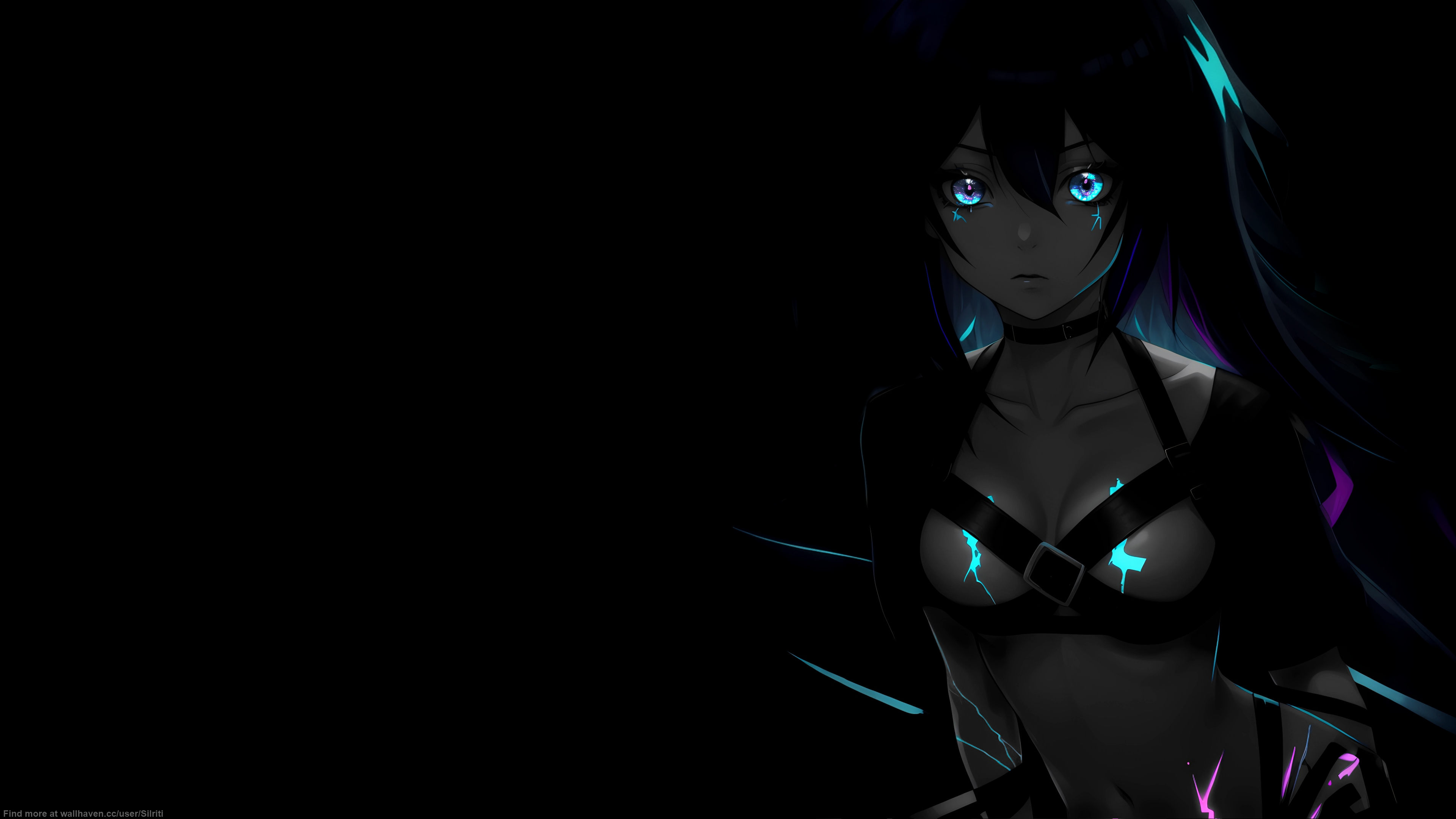 Anime 3840x2160 selective coloring black background anime girls minimalism looking at viewer simple background big boobs glowing eyes AI art
