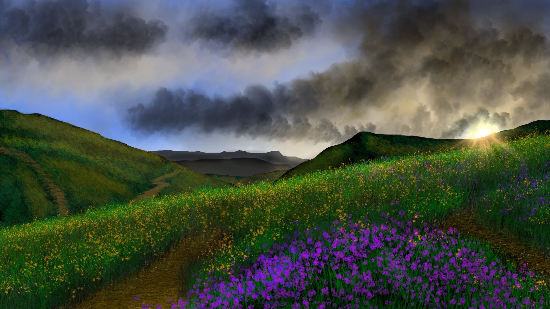 General 1920x1080 digital painting digital art landscape nature artwork clouds mountains