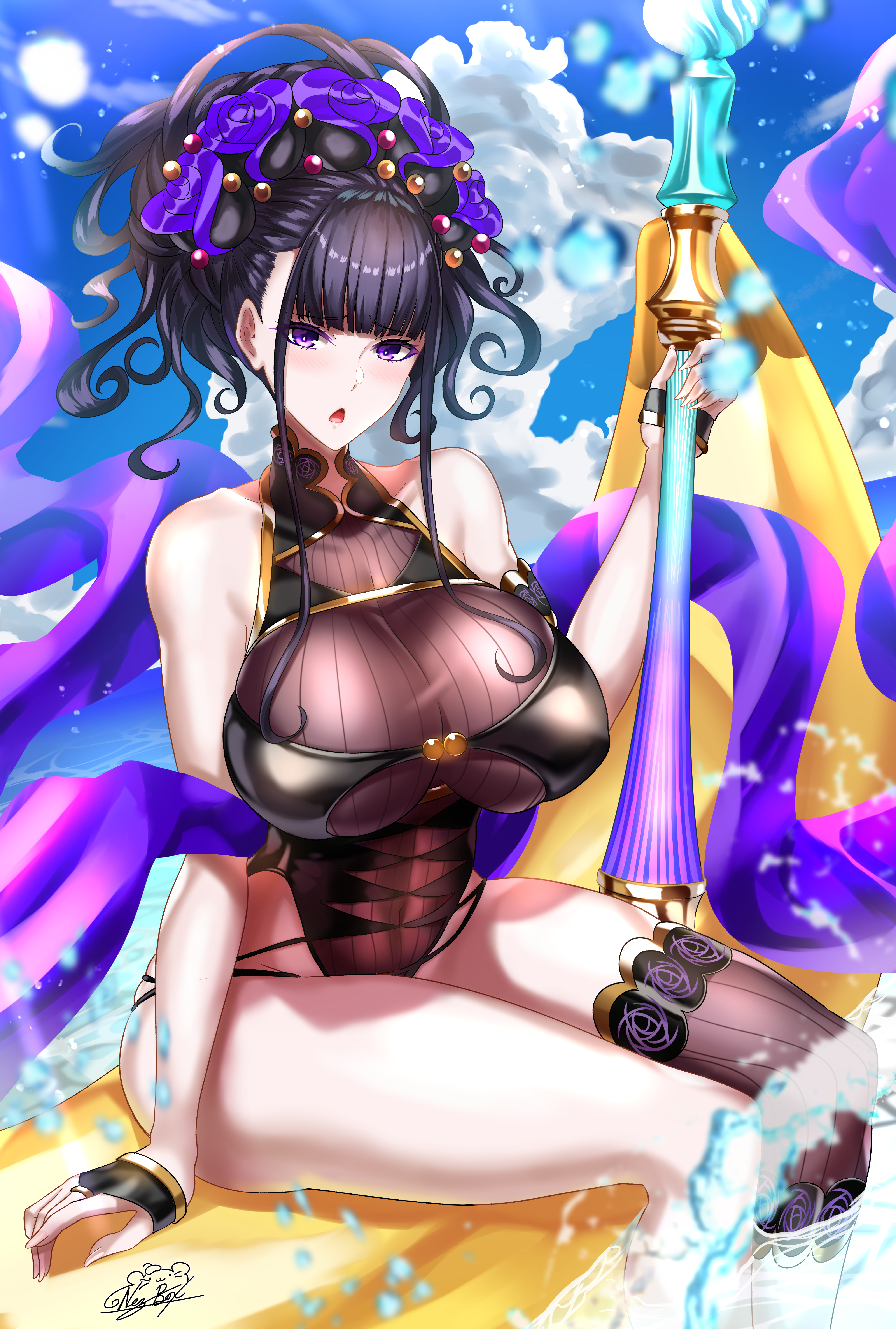 Anime 4096x6071 Fate series Fate/Grand Order Murasaki Shikibu (Fate/Grand Order) anime girls big boobs purple eyes swimwear