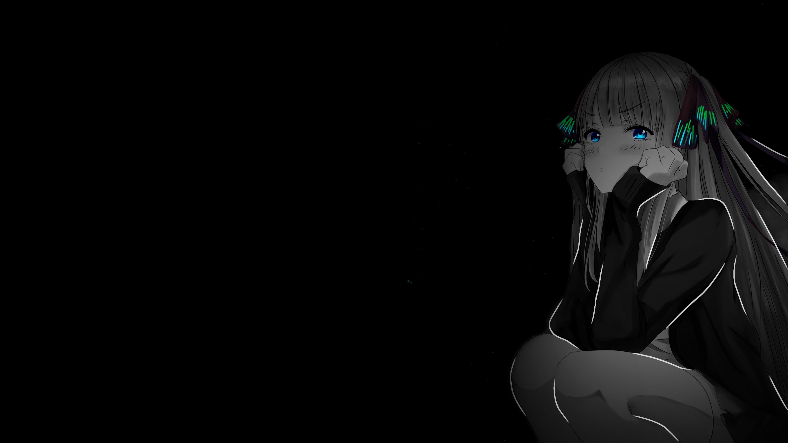 Anime 2730x1536 selective coloring black background dark background simple background anime girls blue eyes Nakano Nino