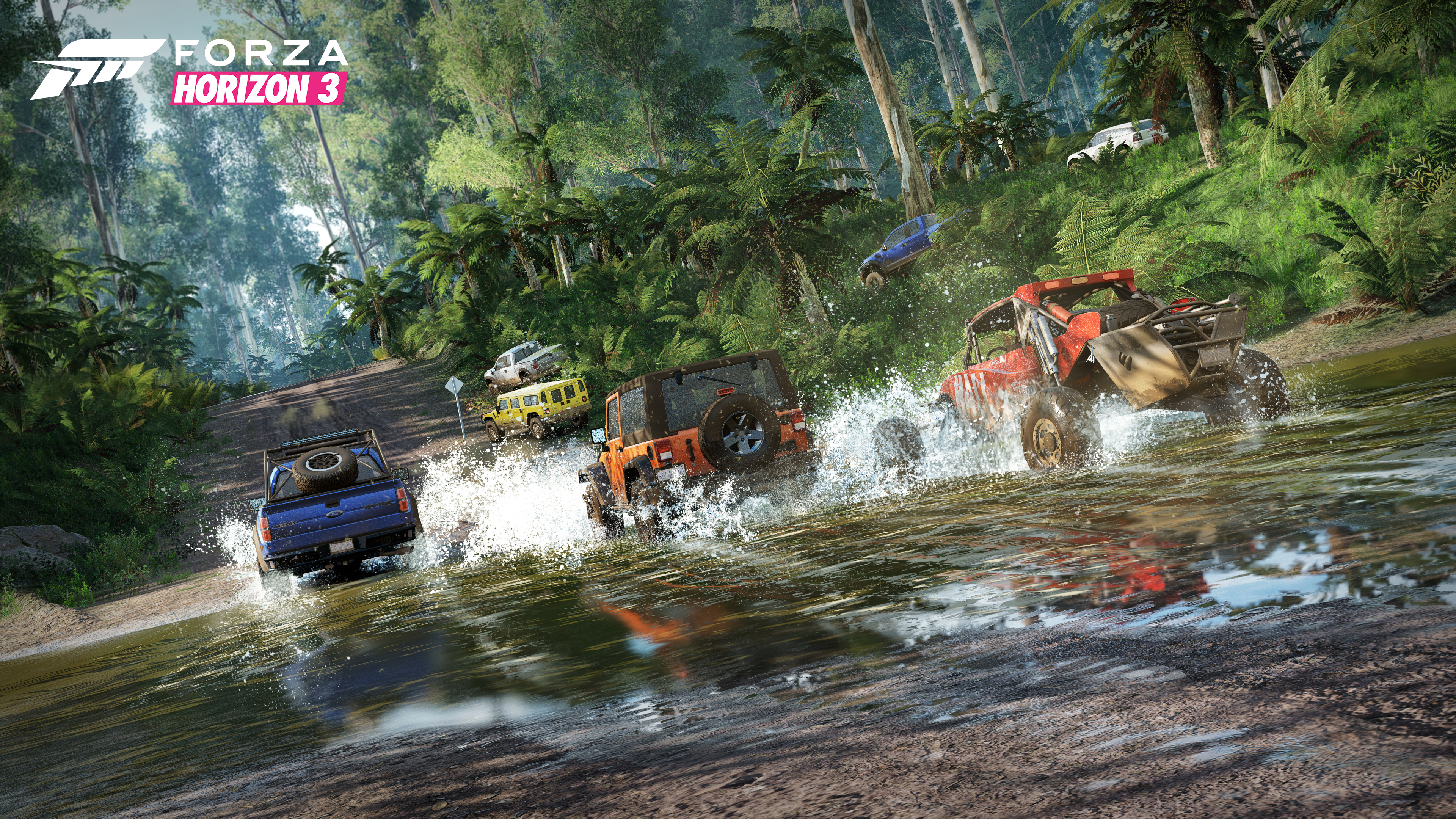 General 3840x2160 Forza Horizon 3 video games CGI logo water race cars road car nature