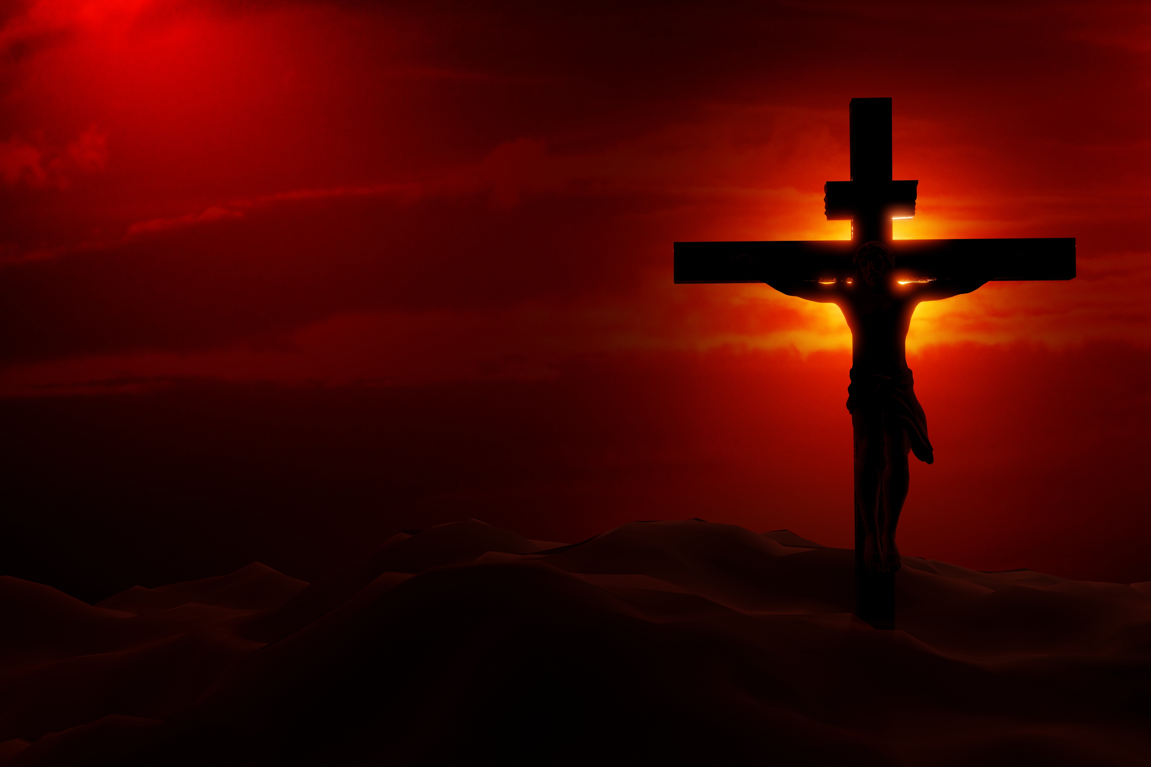 General 4000x2667 Jesus Christ religion prayer silhouette digital art sunlight sunset sunset glow crucifix crucified Christianity