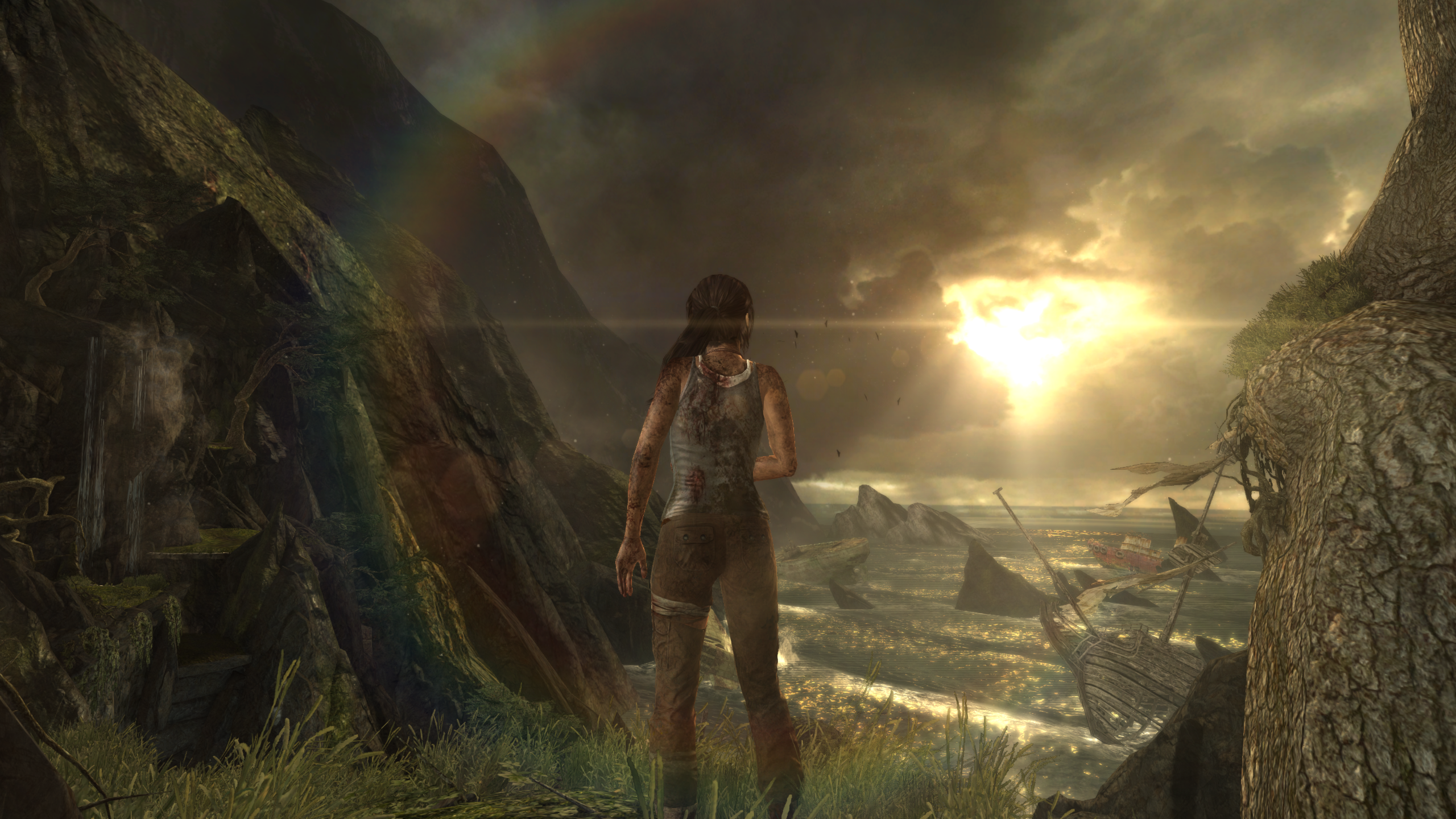 General 2560x1440 Lara Croft (Tomb Raider) Tomb Raider: 15-Year Celebration Tomb Raider (2013) Starting video game art screen shot clouds video game girls video game characters CGI PC gaming sunlight sky standing dirty water Tomb Raider (2013) boat rainbows Sun looking into the distance video games
