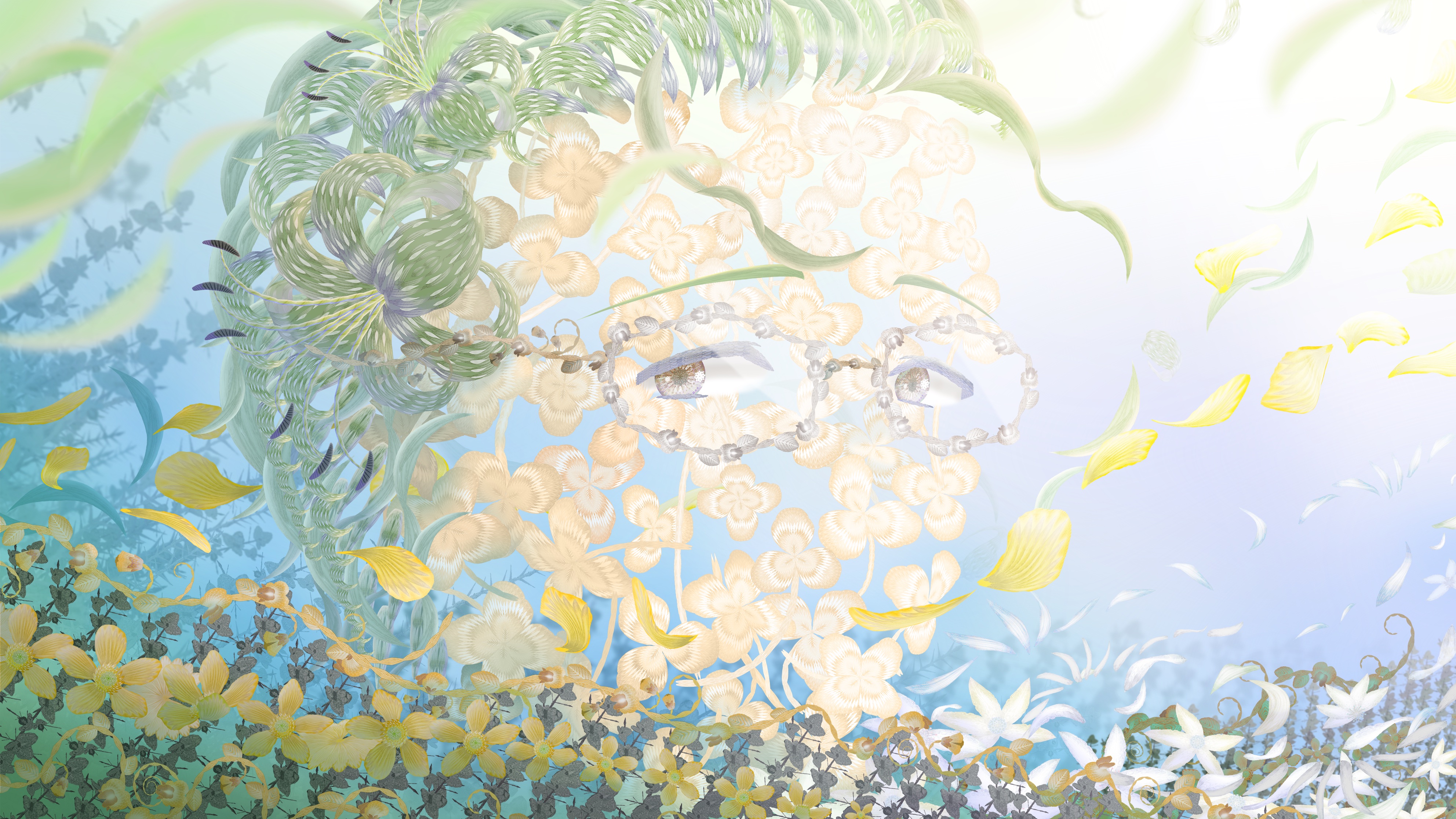 Anime 3968x2232 Sousou No Frieren Heiter (Sousou no Frieren) illustration hohobun looking at viewer glasses anime men flowers abstract digital art face men with glasses petals