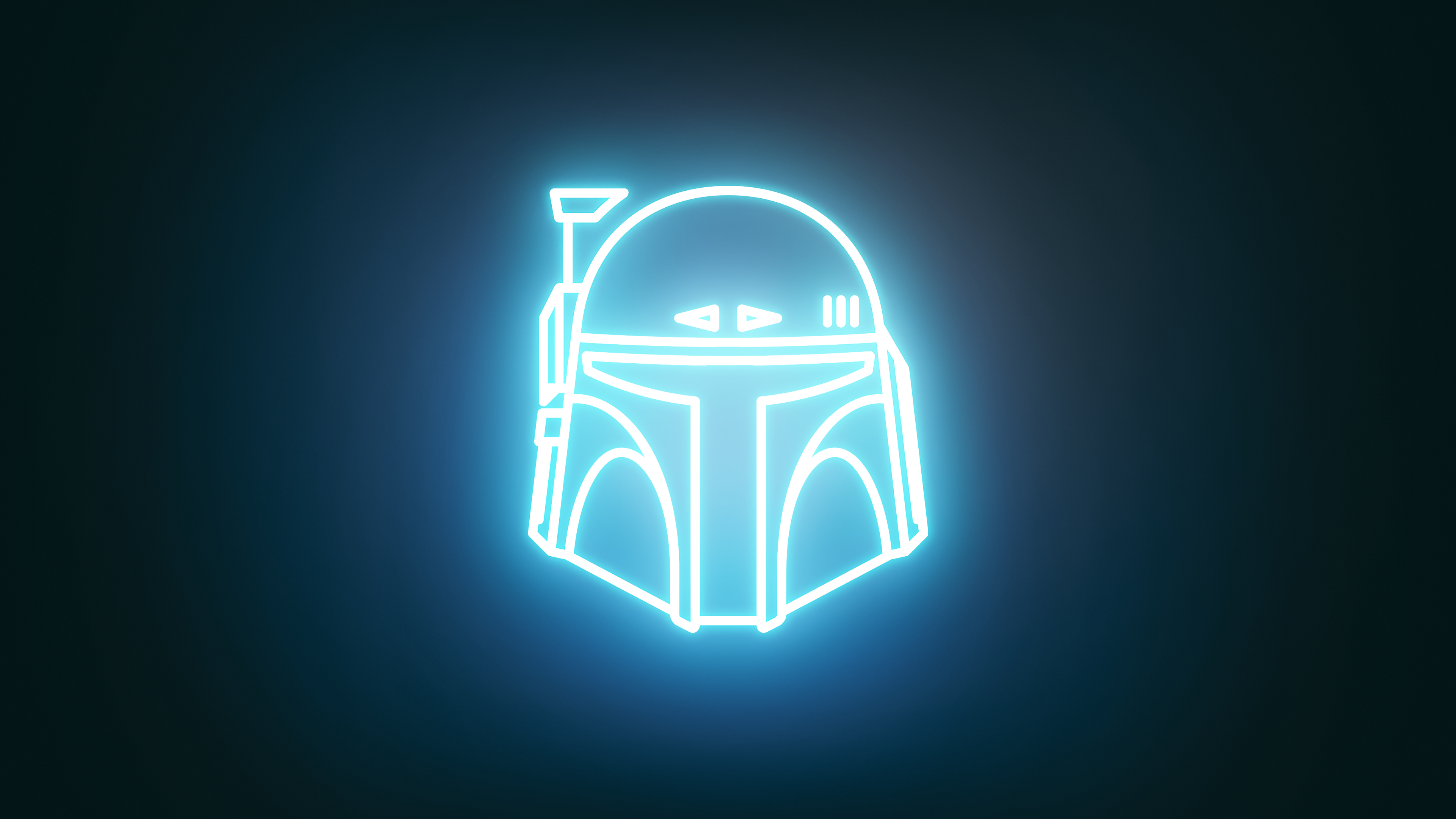 General 3840x2160 minimalism simple background neon Star Wars Boba Fett helmet Mandalorians dark background blue background glowing