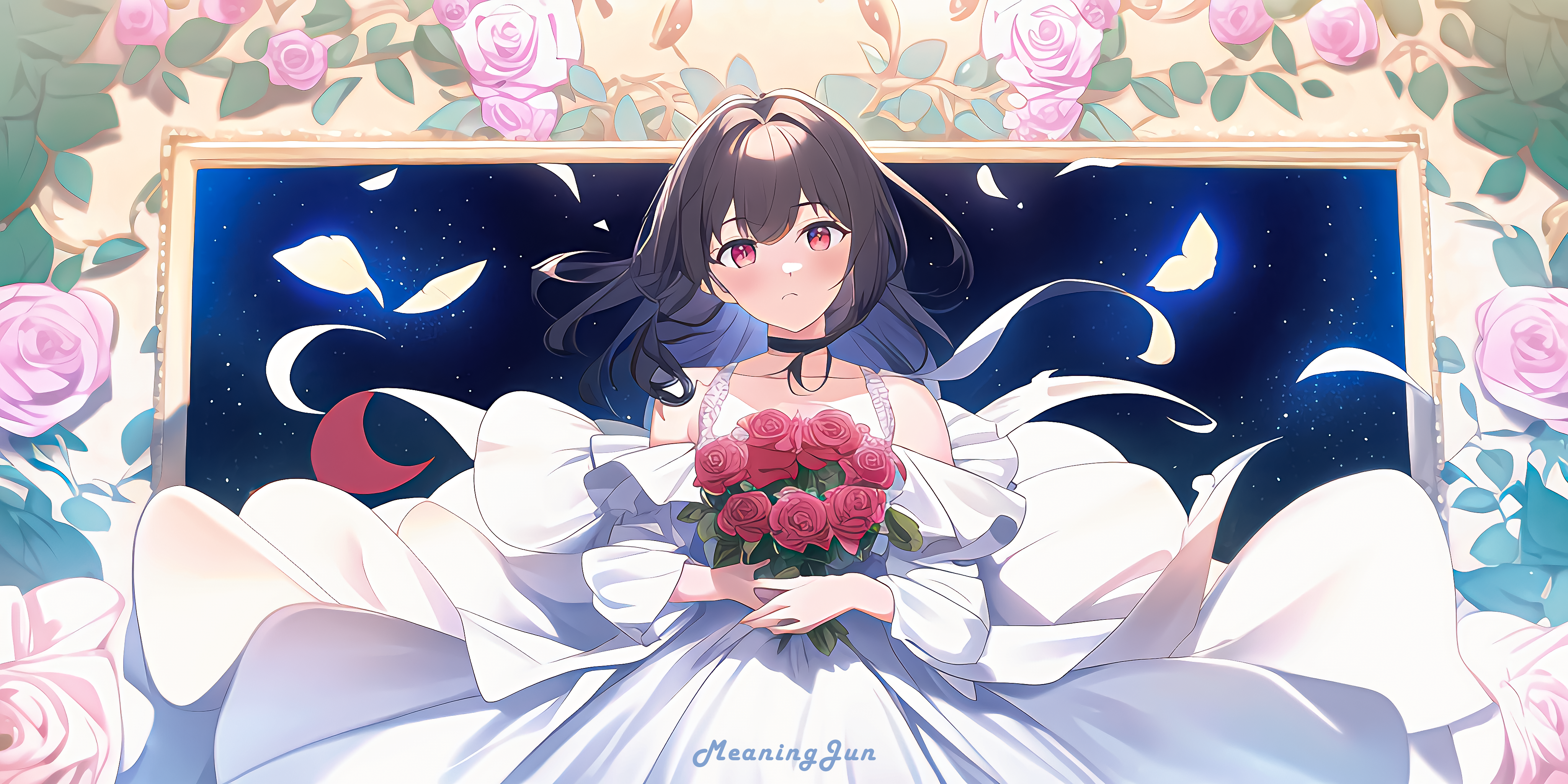 Anime 4096x2048 anime girls anime AI art dress flowers rose