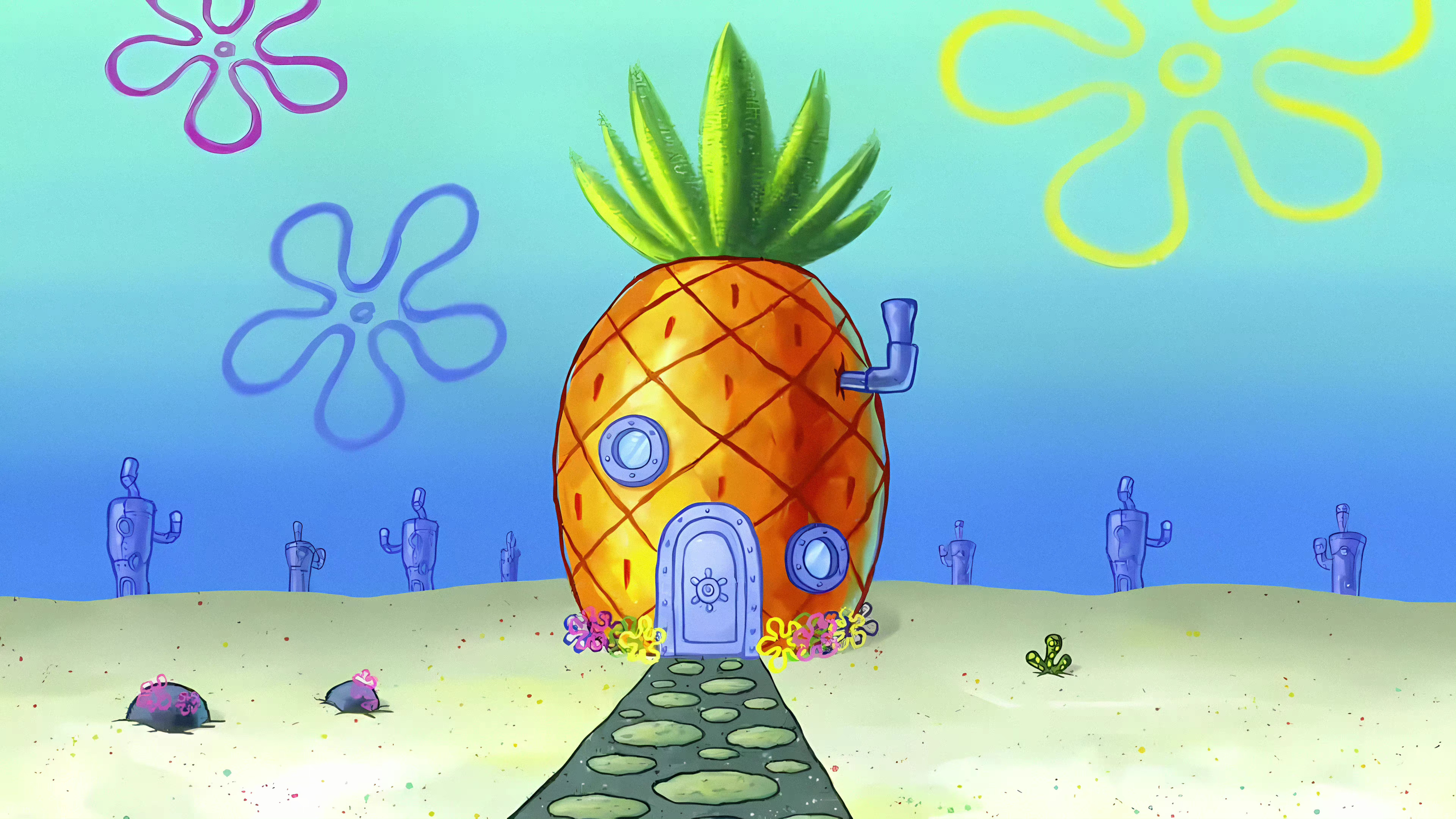 General 3840x2160 SpongeBob SquarePants cartoon pineapples digital art
