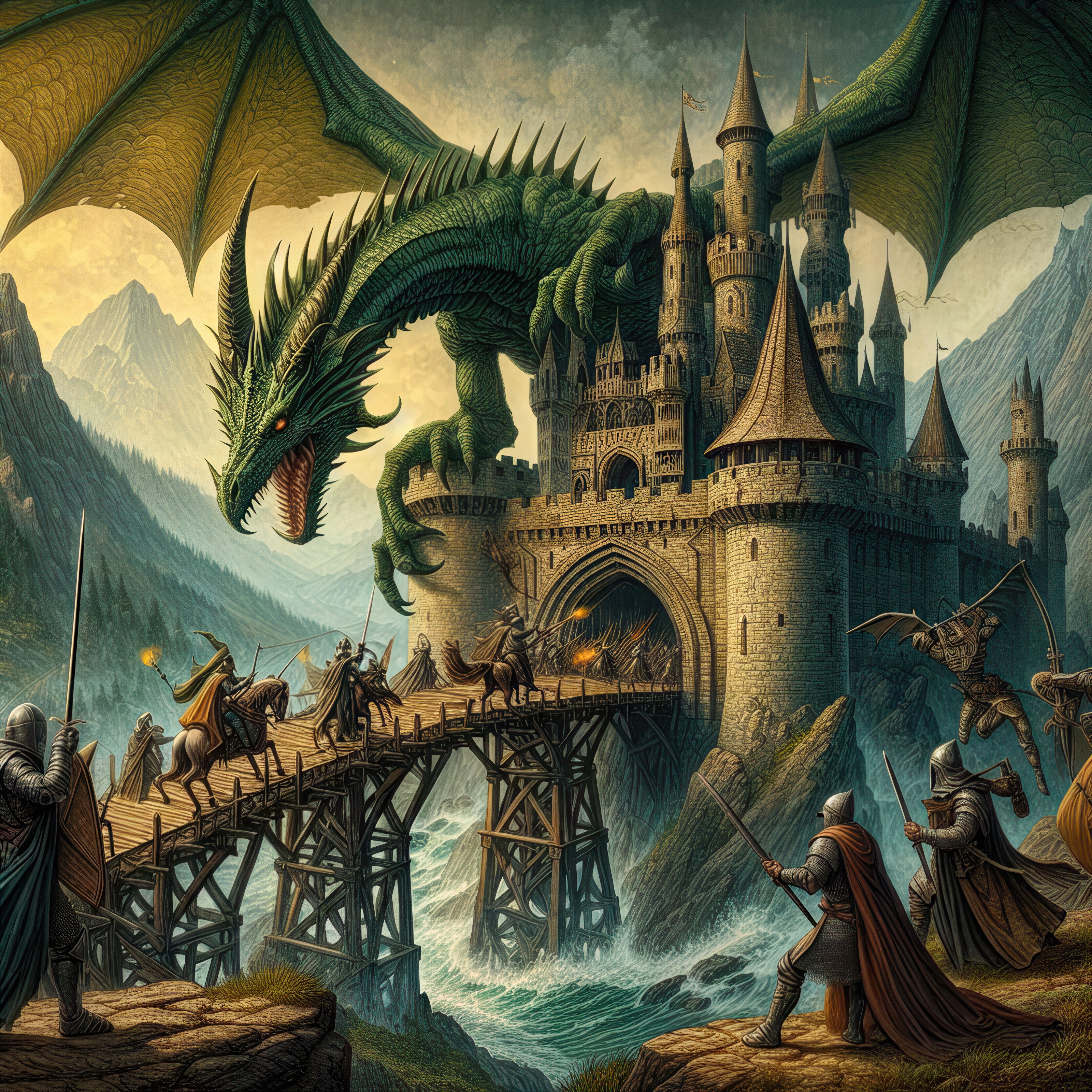 General 3200x3200 AI art fantasy art dragon painting medieval castle