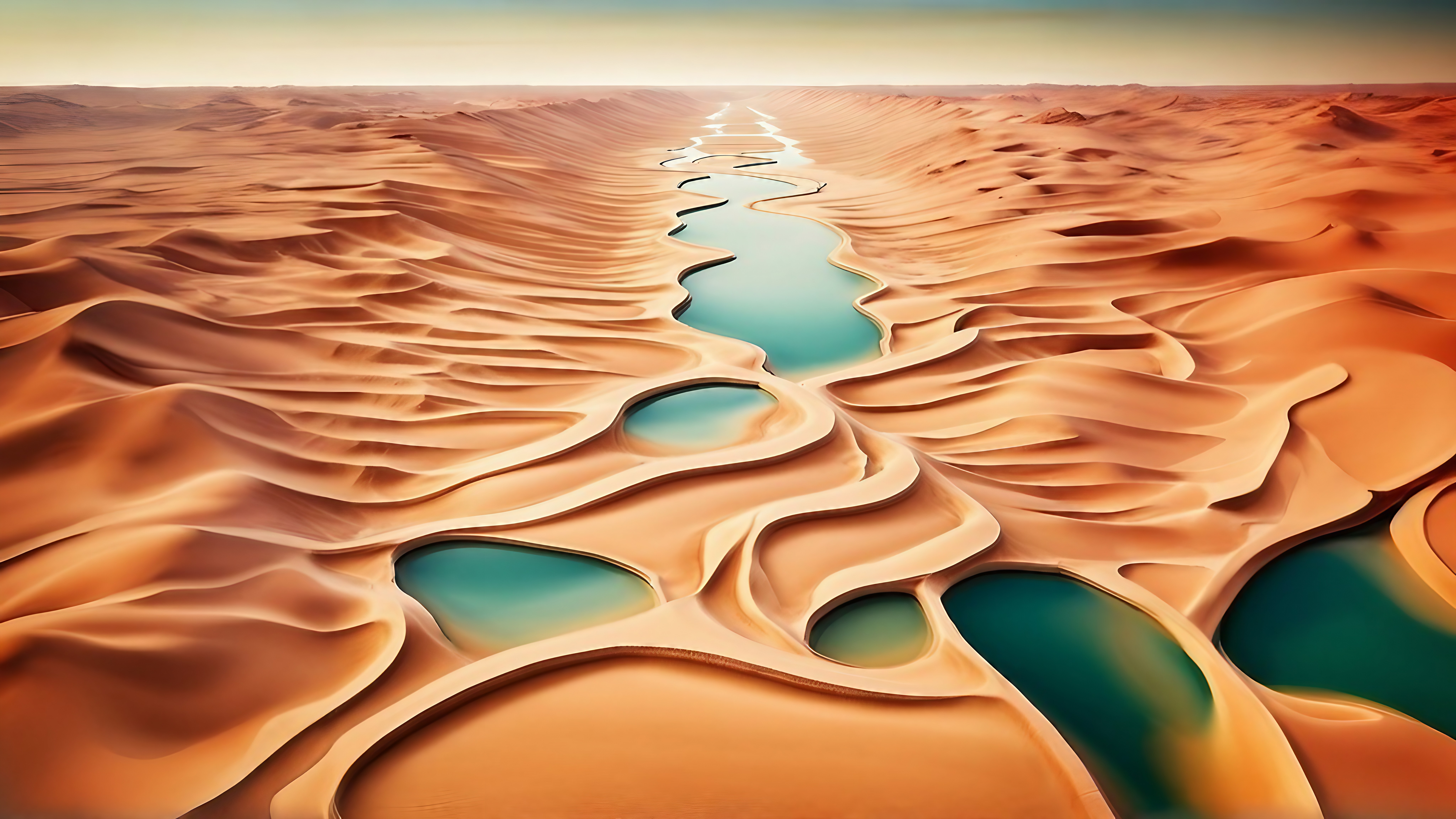 General 8192x4608 landscape desert water digital art AI art dunes horizon minimalism