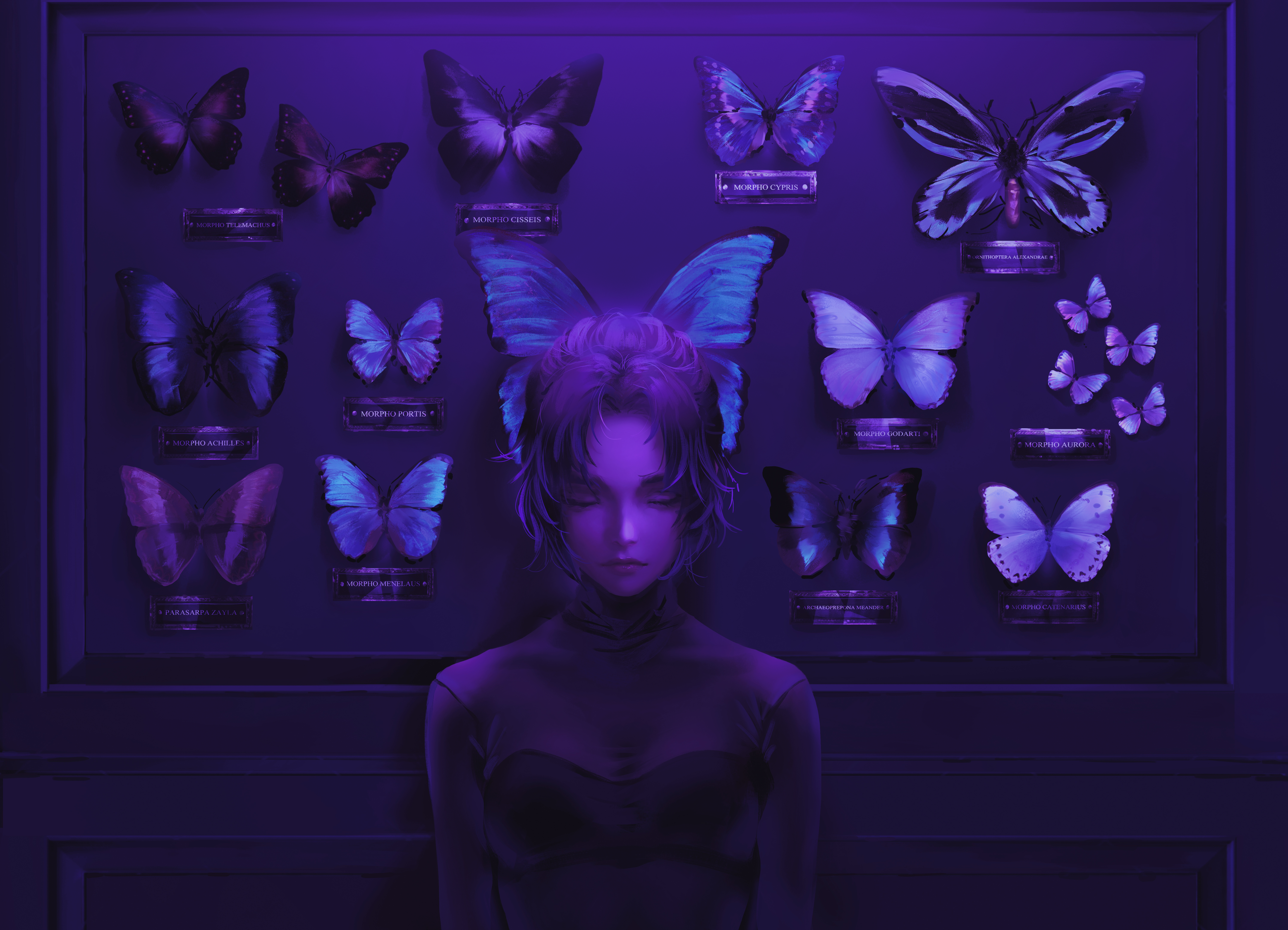 Anime 6000x4333 Nixeu digital art artwork illustration women butterfly purple light closed eyes collections insect Kimetsu no Yaiba Kochou Shinobu short hair butterfly wings
