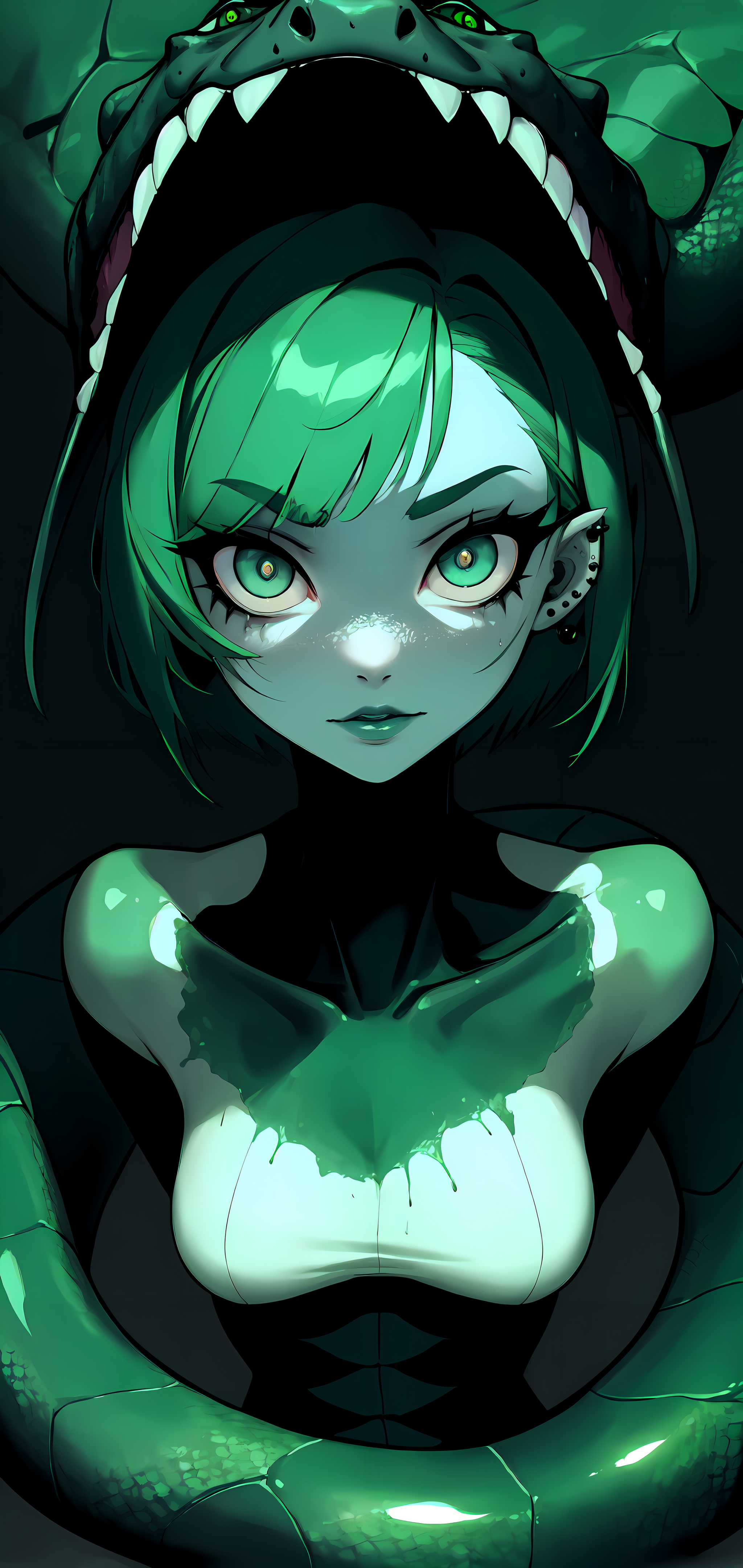 Anime 2048x4320 AI art anime snake green bodysuit fantasy art concept art