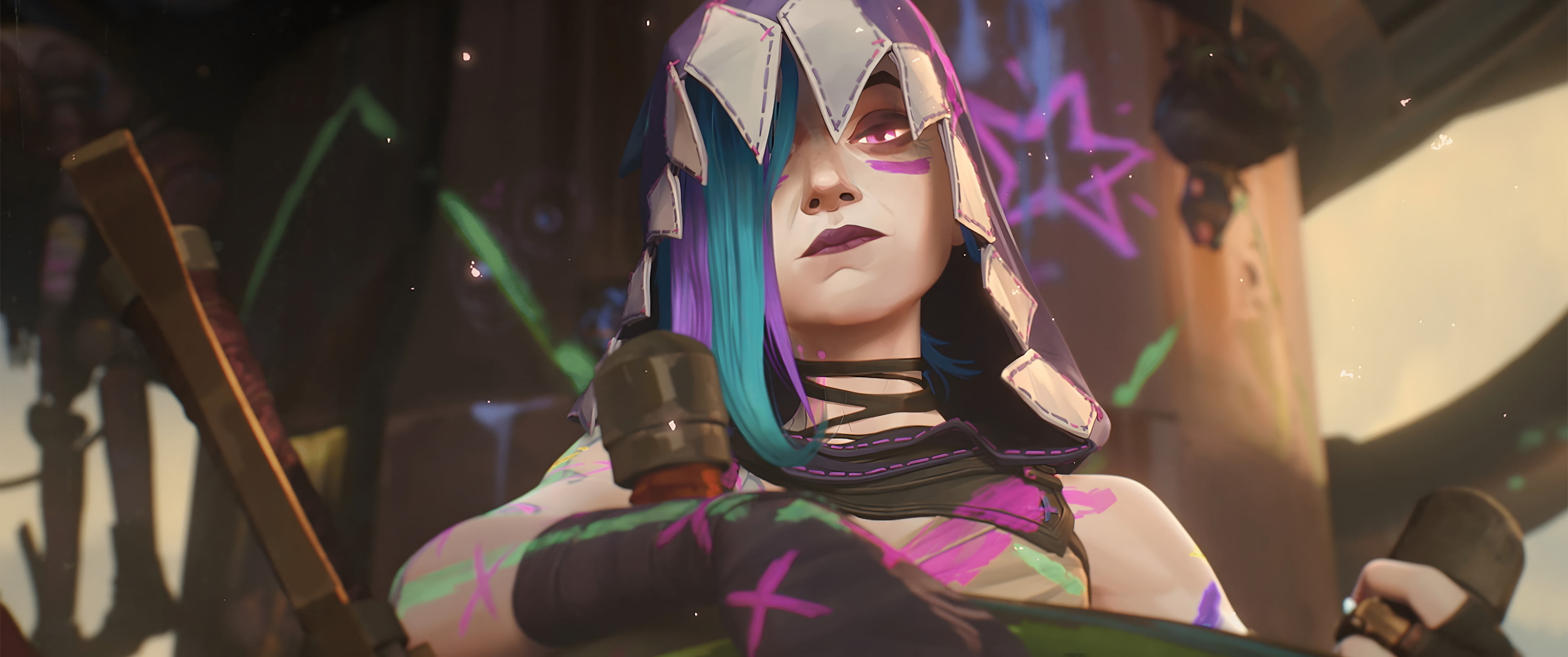 Anime 3840x1609 Jinx (League of Legends) Arcane Arcane (League of Legends) Netflix TV Series video games digital art jinx (arcane)