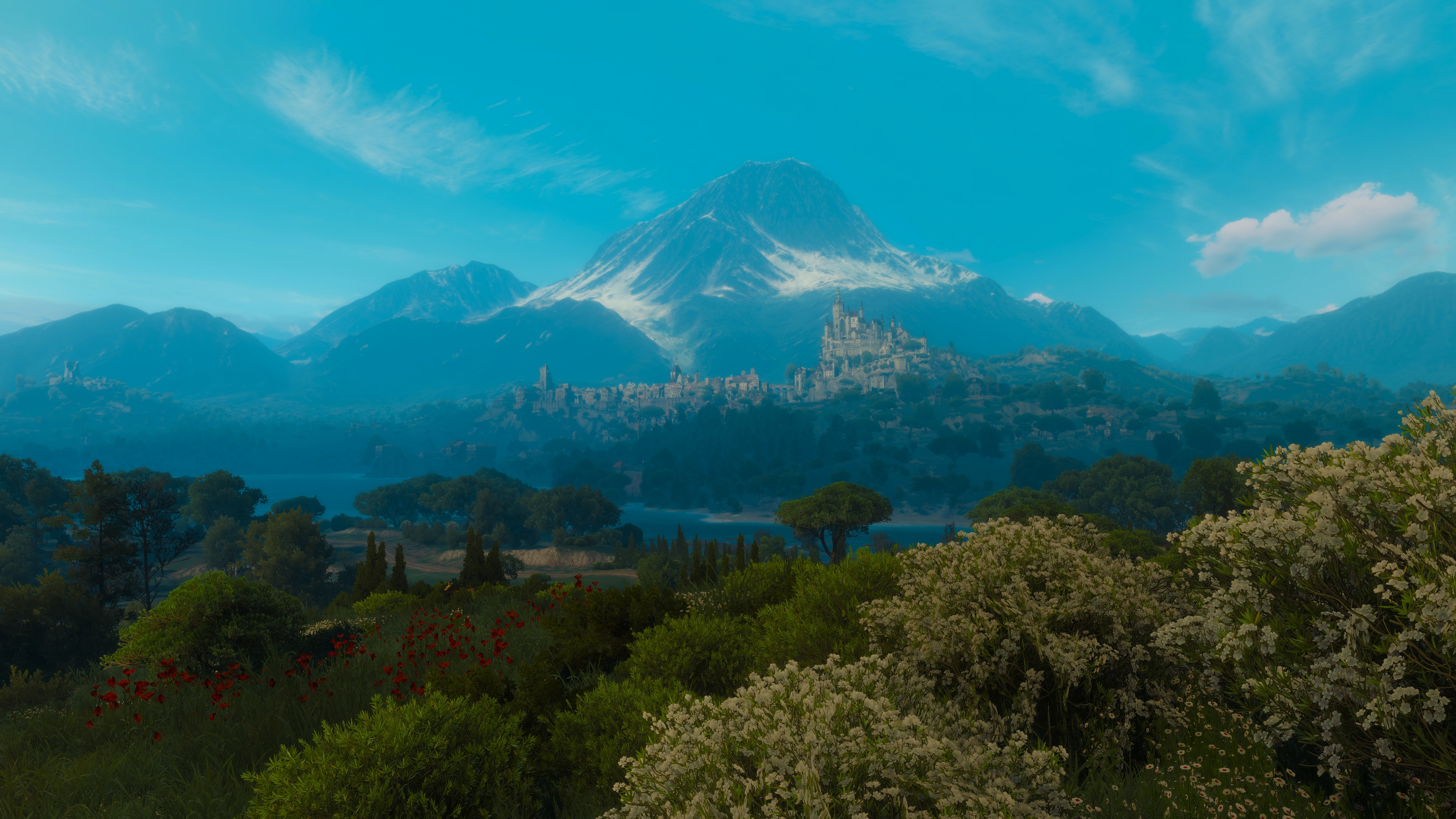 General 3840x2160 The Witcher 3: Wild Hunt PC gaming tussent mountains landscape The Witcher 3: Wild Hunt - Blood and Wine video game art screen shot video games nature trees sky CGI water