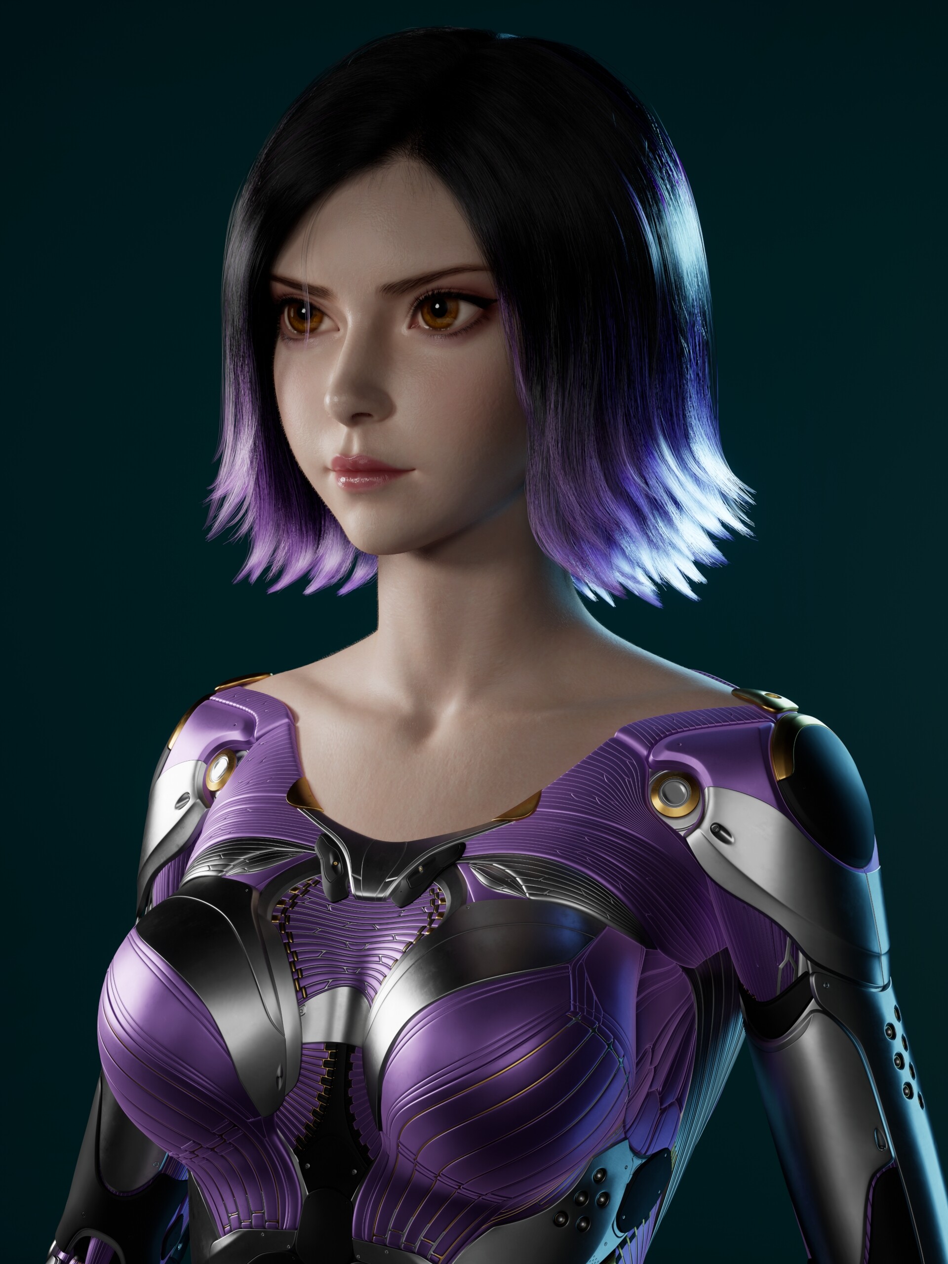 General 1920x2560 Ye Chaofan CGI Alita purple androids short hair digital art portrait display simple background