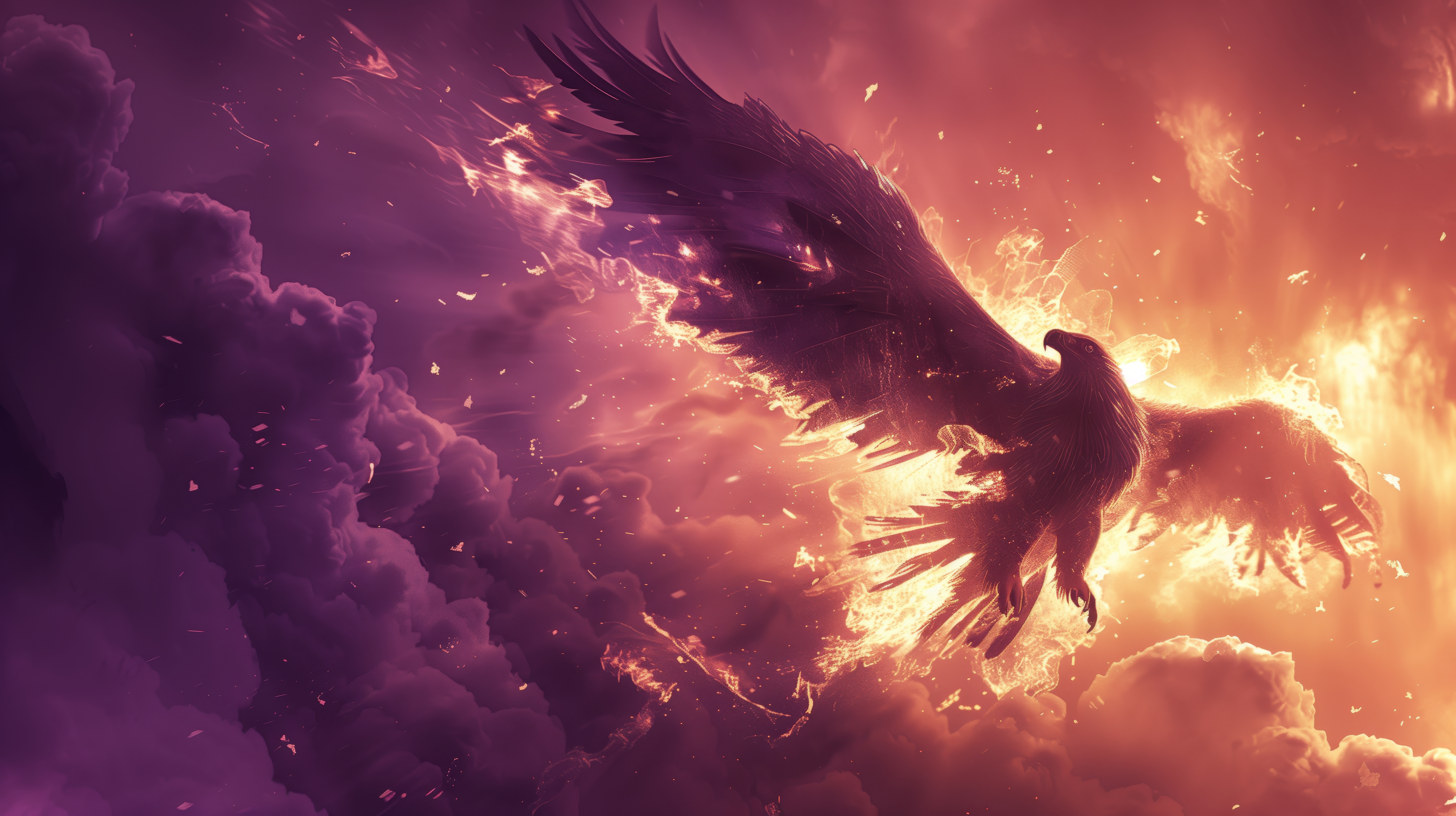 General 5824x3264 AI art phoenix eagle fire clouds illustration