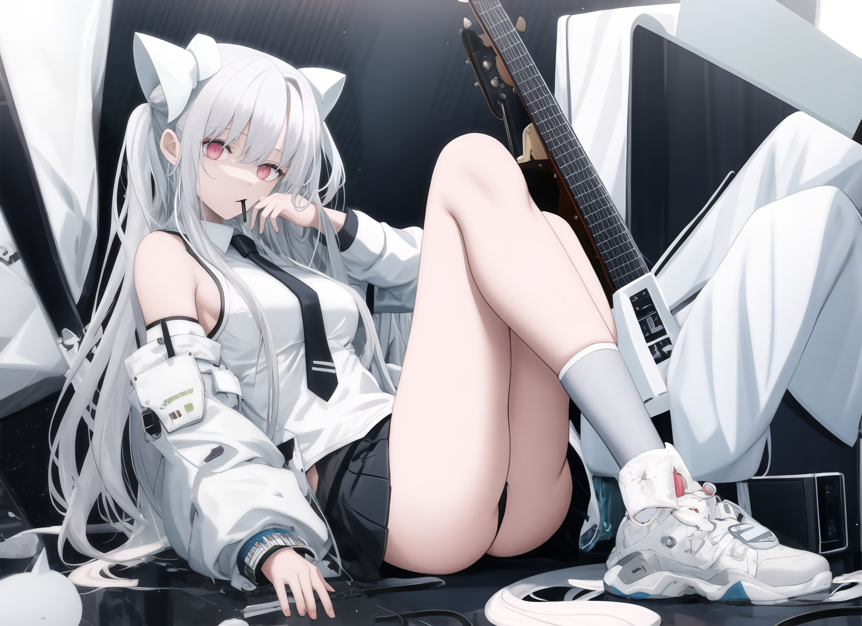 anime girl with white hair and cat ears