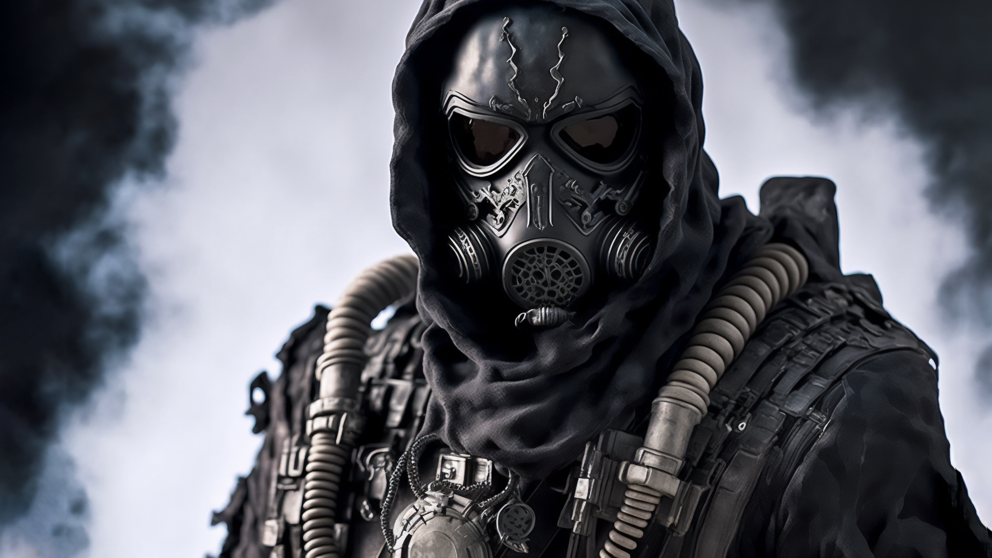 General 3369x1896 AI art soldier mask hooded jacket cyberpunk
