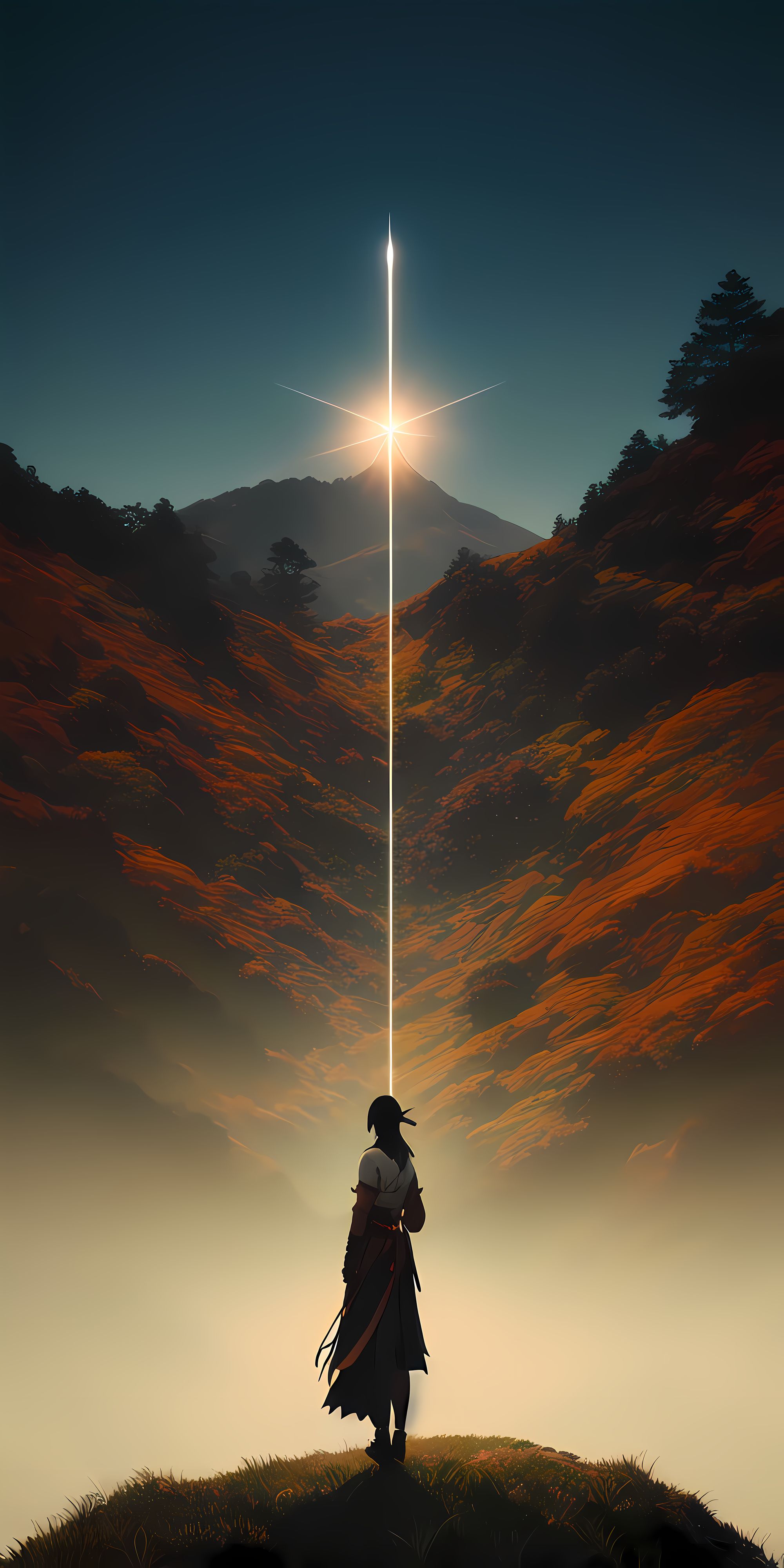 Anime 2000x4000 AI art Stable Diffusion portrait display anime girls standing mountains nature looking away digital art