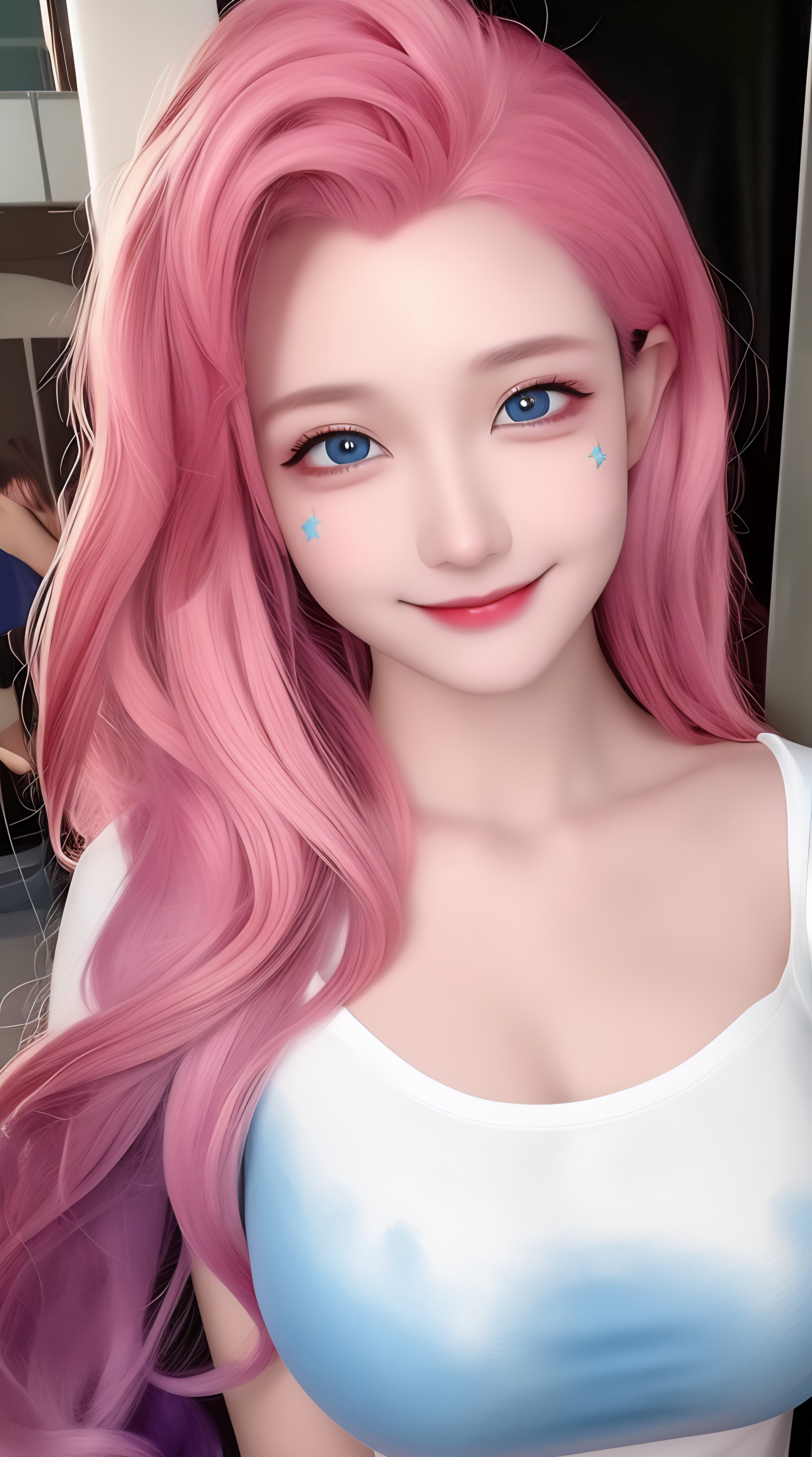 General 2140x3840 Seraphine (League of Legends) League of Legends pink hair portrait display smiling AI art