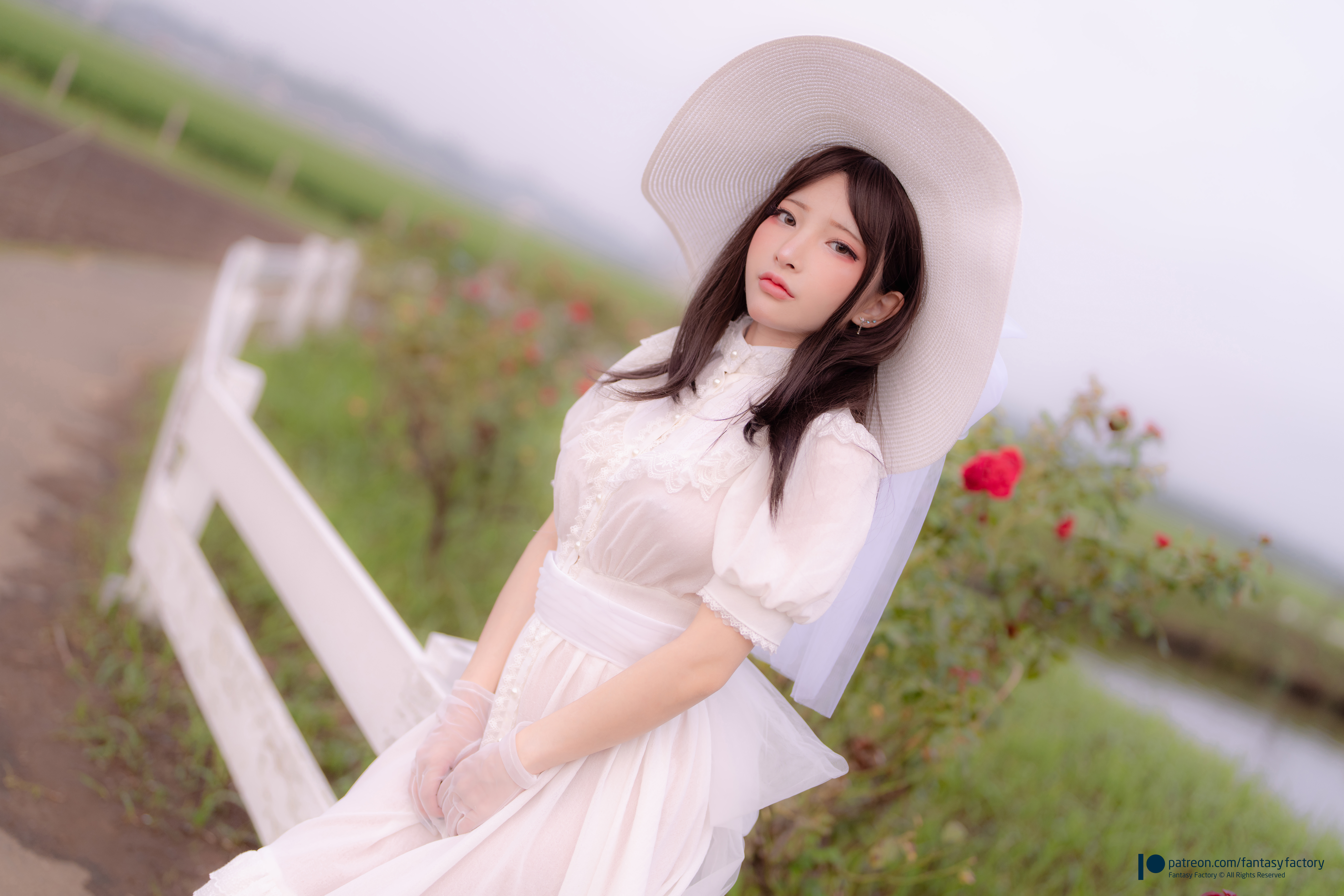 People 8640x5760 Fantasy Factory women model Asian women outdoors women with hats dress white clothing