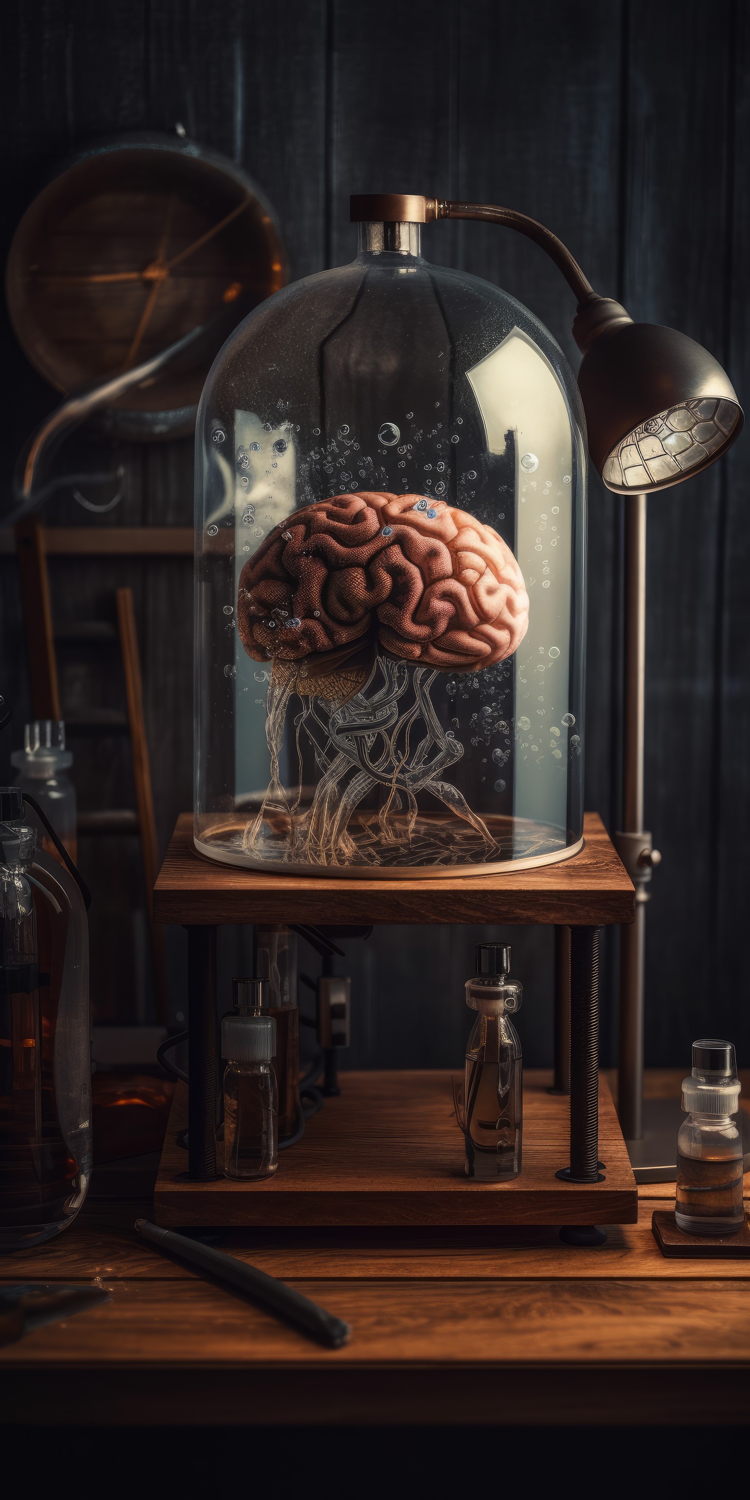 General 1536x3072 AI art brain jar desk laboratories portrait display