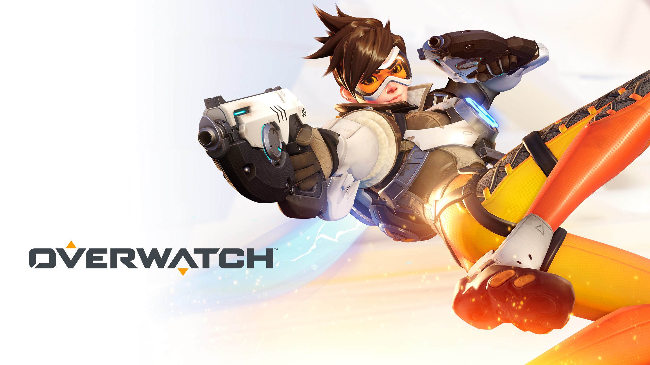 General 2560x1440 Overwatch Tracer (Overwatch) PC gaming white background simple background girls with guns video game girls video game characters