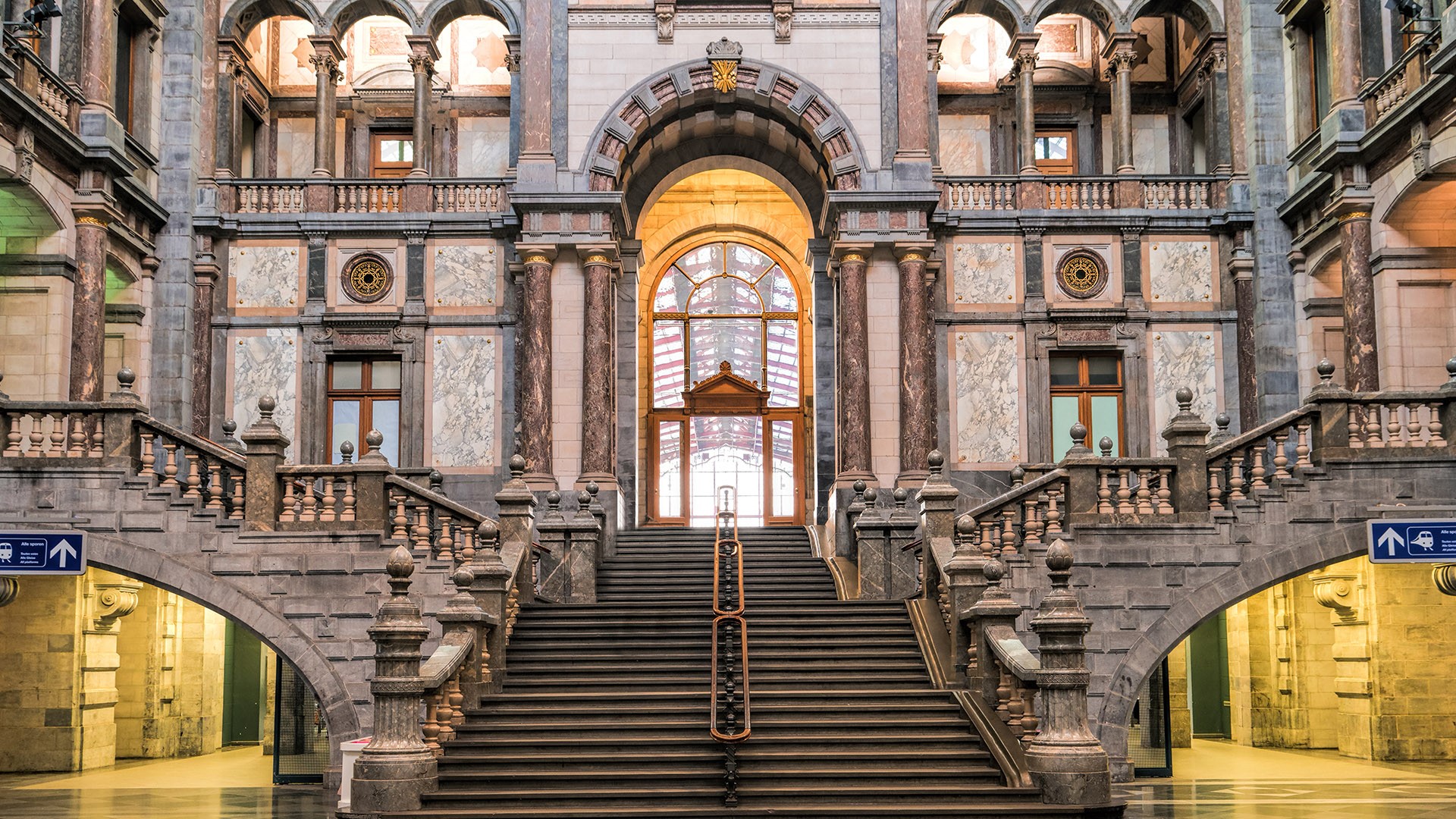 General 1920x1080 building architecture stairs old building Antwerp train station Belgium arch