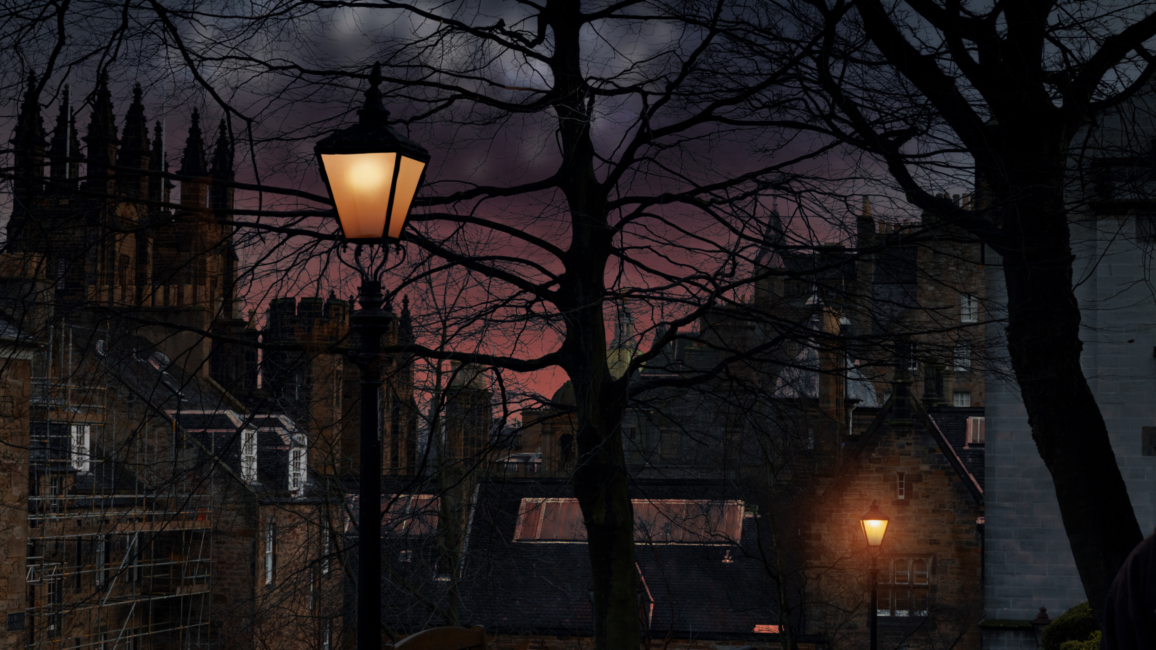 General 3840x2160 Scotland Edinburgh dusk lamp castle