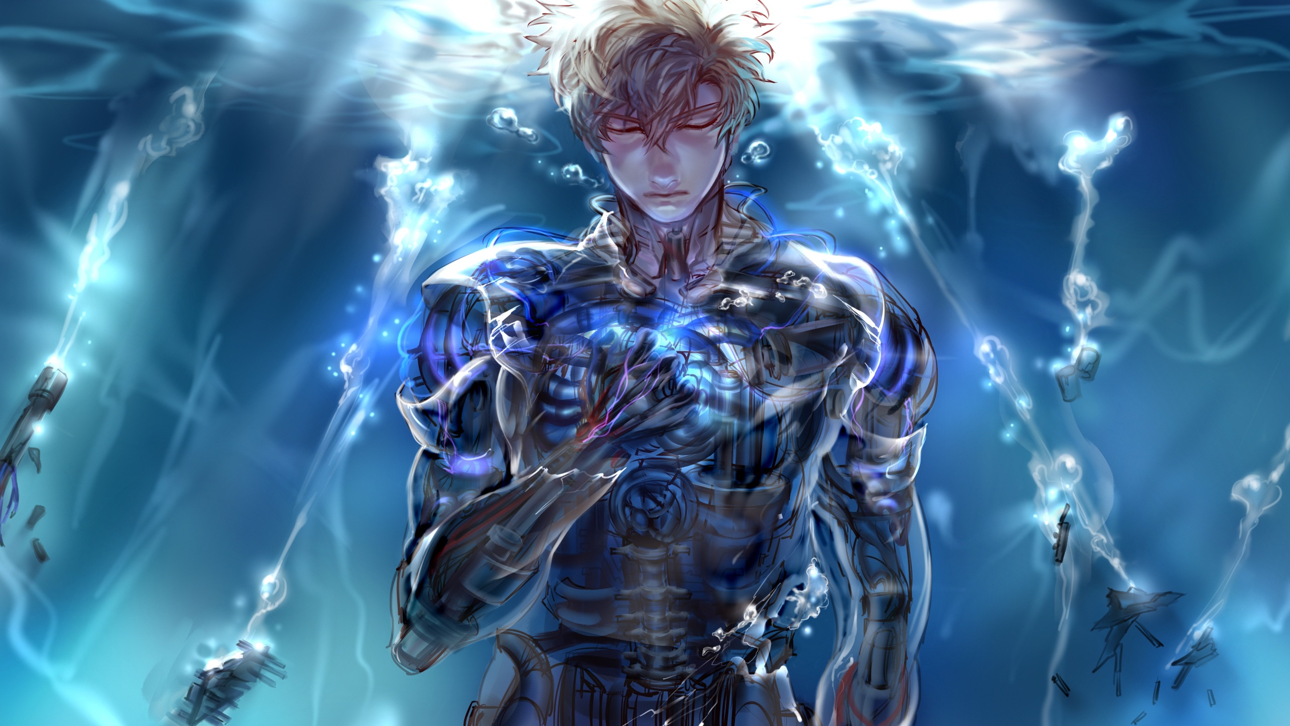 Anime 2560x1440 Genos One-Punch Man underwater cyborg anime
