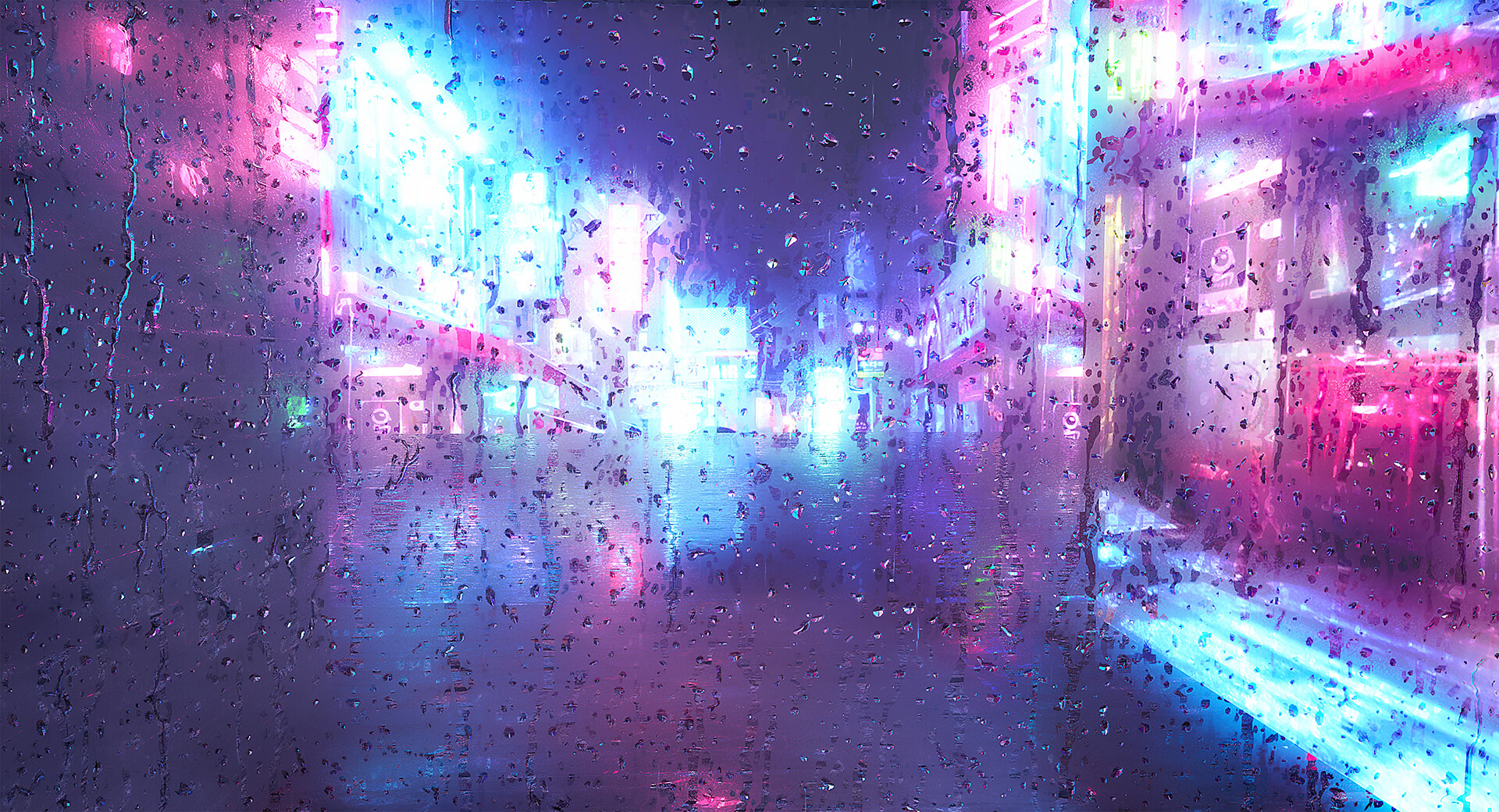 General 1920x1040 CGI digital art water water drops glass city city lights night neon Unreal Engine 4 