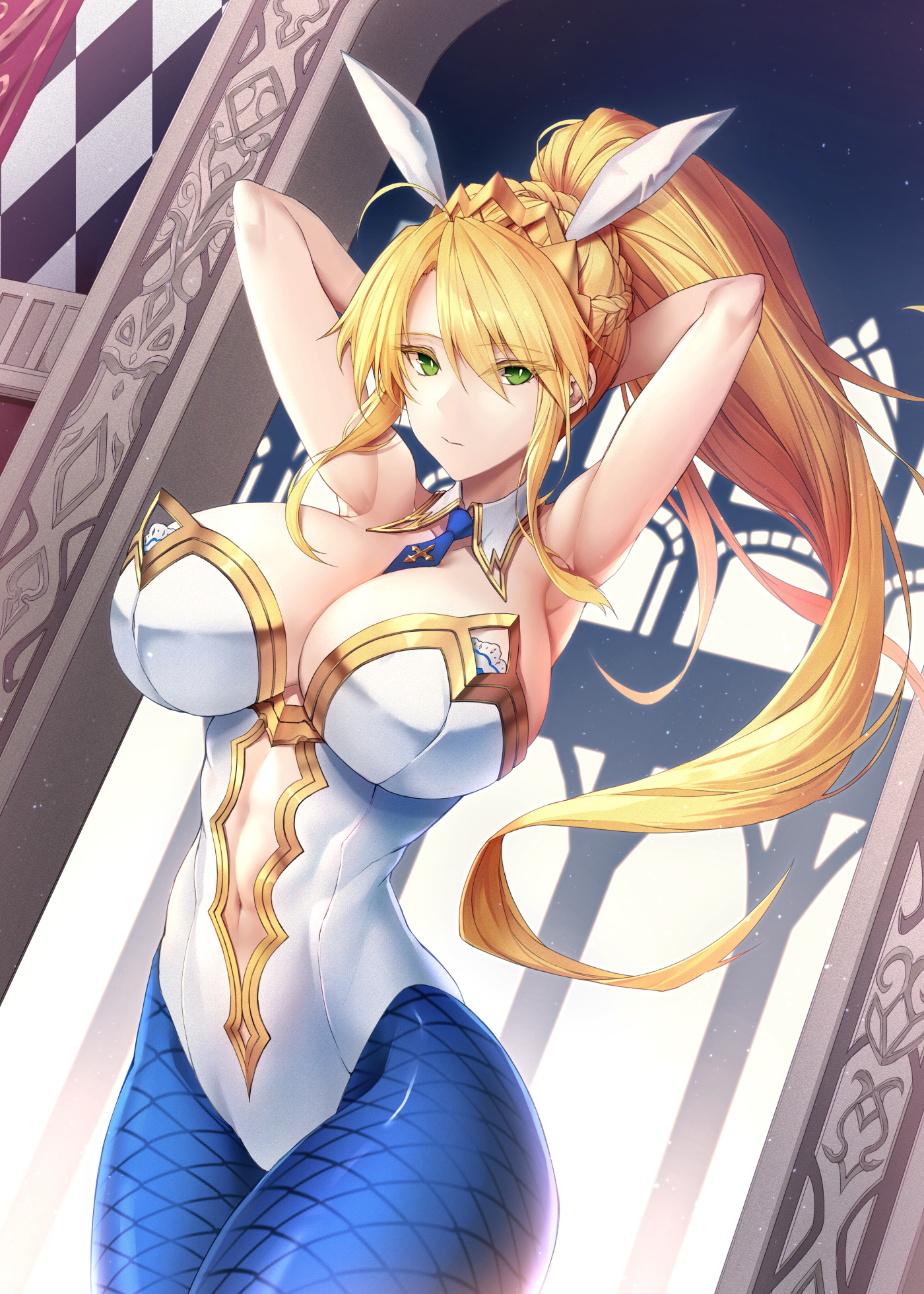 Anime 1400x1960 anime anime girls digital art artwork portrait display 2D LimeSaurus Fate/Grand Order Fate series Artoria Pendragon Artoria Pendragon (Ruler) blonde ponytail green eyes long hair bunny suit cleavage big boobs